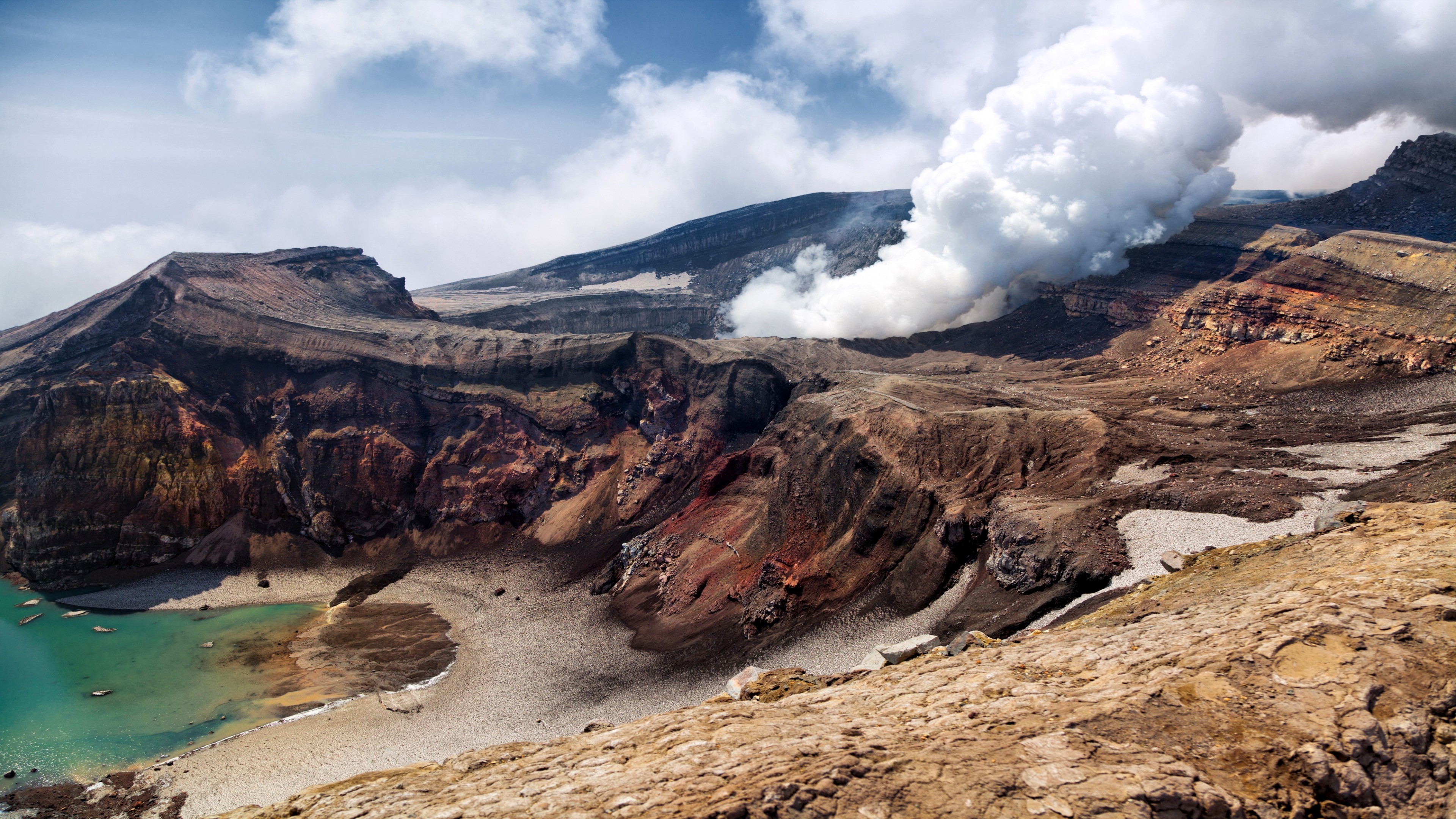 Kamchatka, 4K, Russia, mountains, volcano, smoke, HD Wallpaper