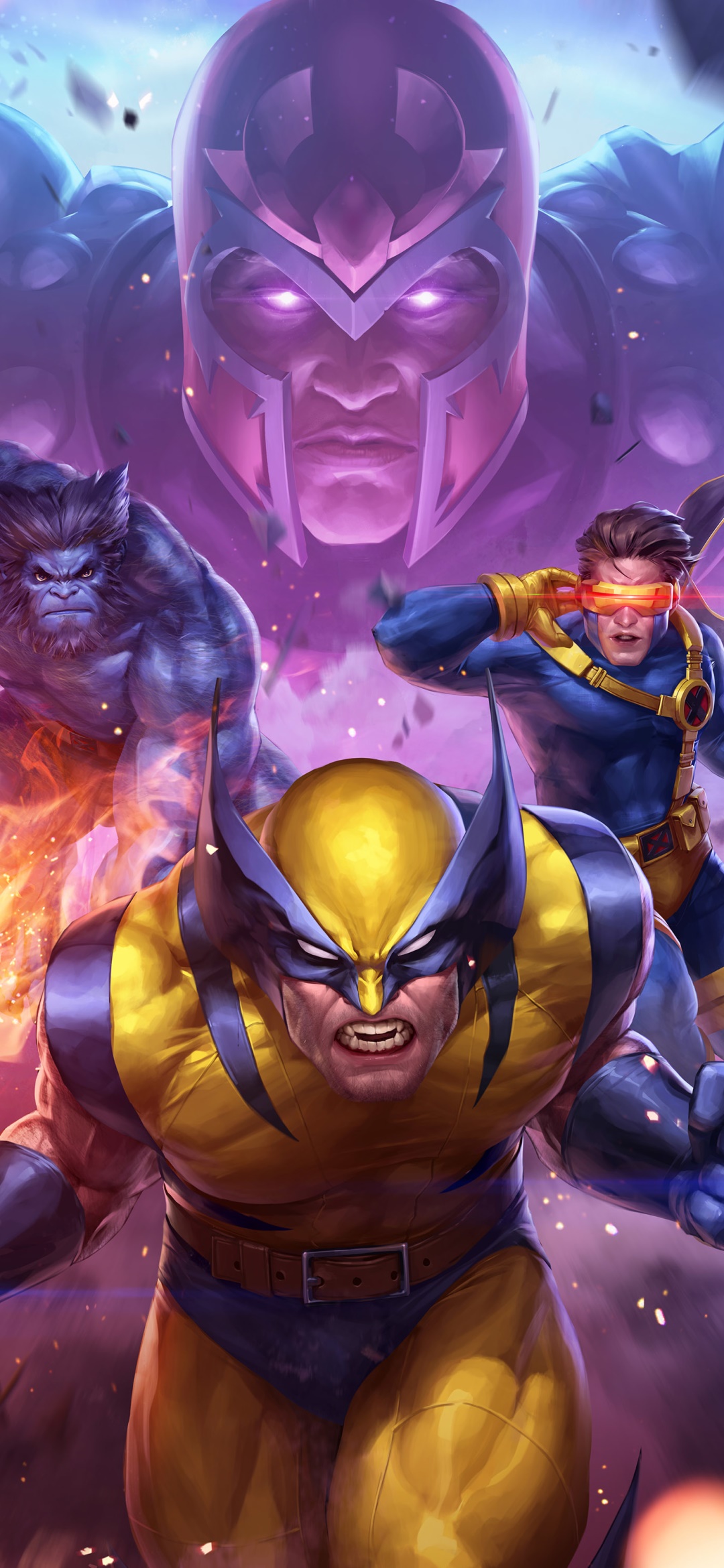 Video Game Marvel: Future Fight, Beast (Marvel Comics), X-Men, Magneto (Marvel Comics), Wolverine, Cyclops (Marvel Comics), 1080x2340, Phone HD Wallpaper