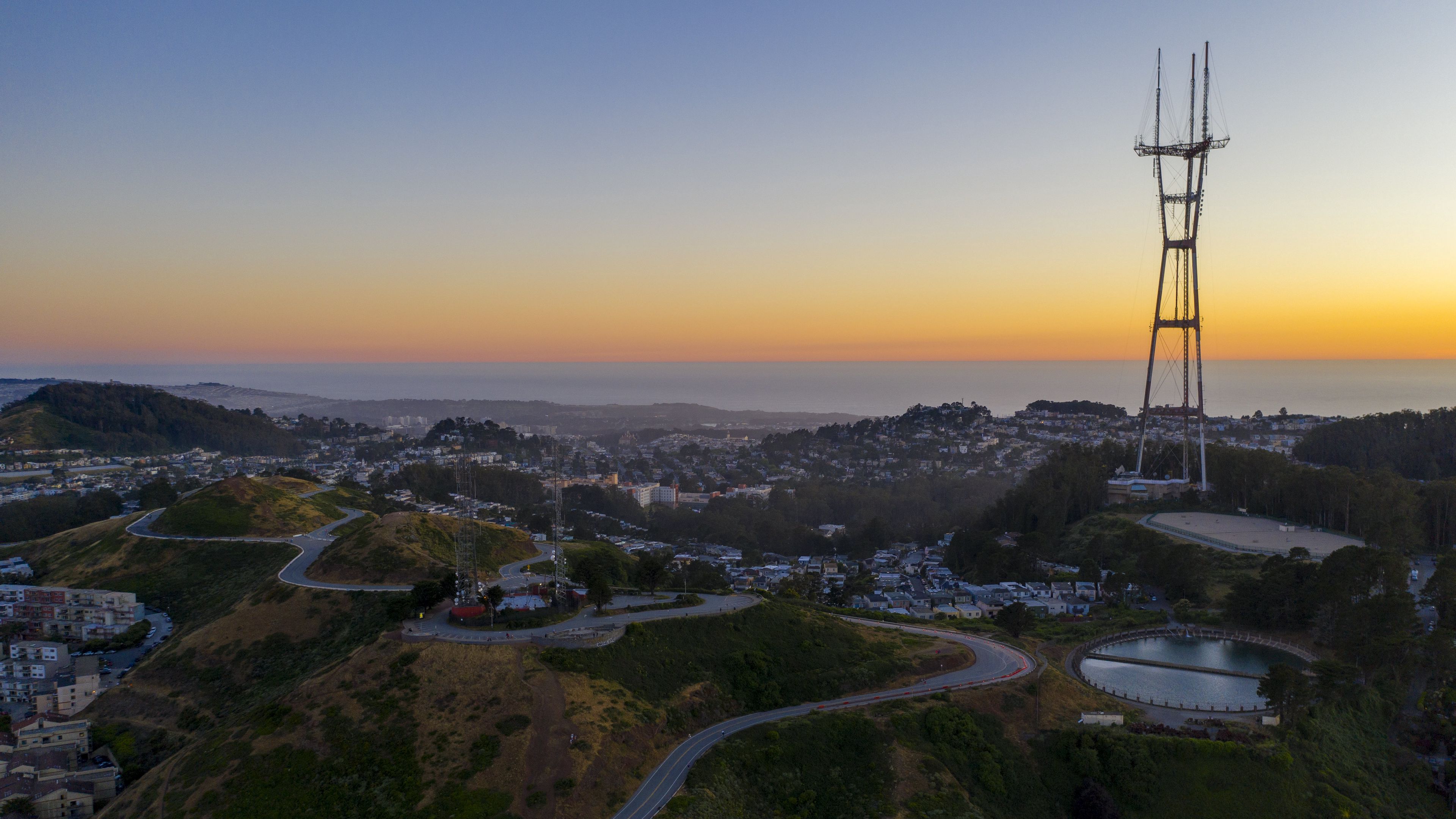 city, road, winding, horizon, evening, 4k, HD Wallpaper