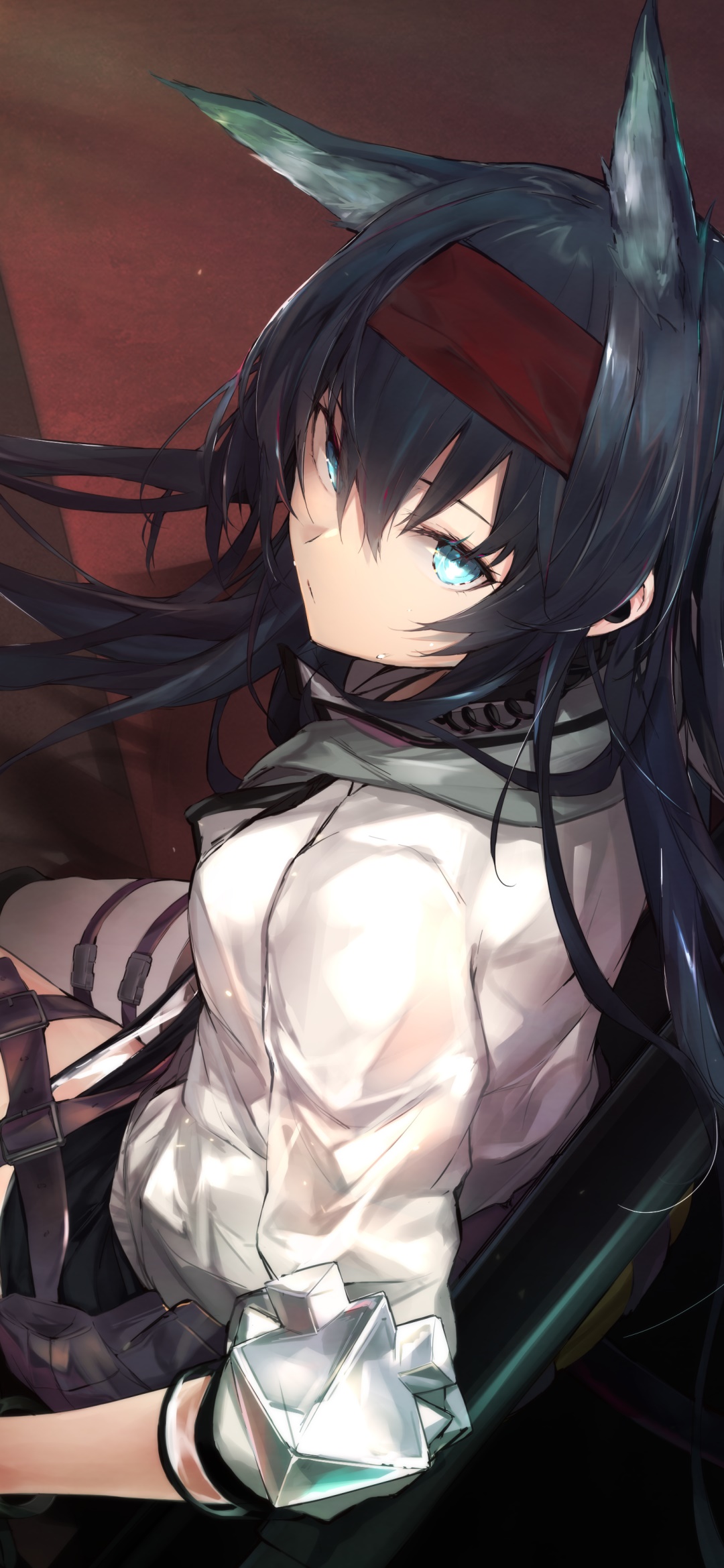 Video Game Arknights, Blaze (Arknights), Animal Ears, Long Hair, Aqua Eyes, Black Hair, 1080x2340, Phone HD Wallpaper
