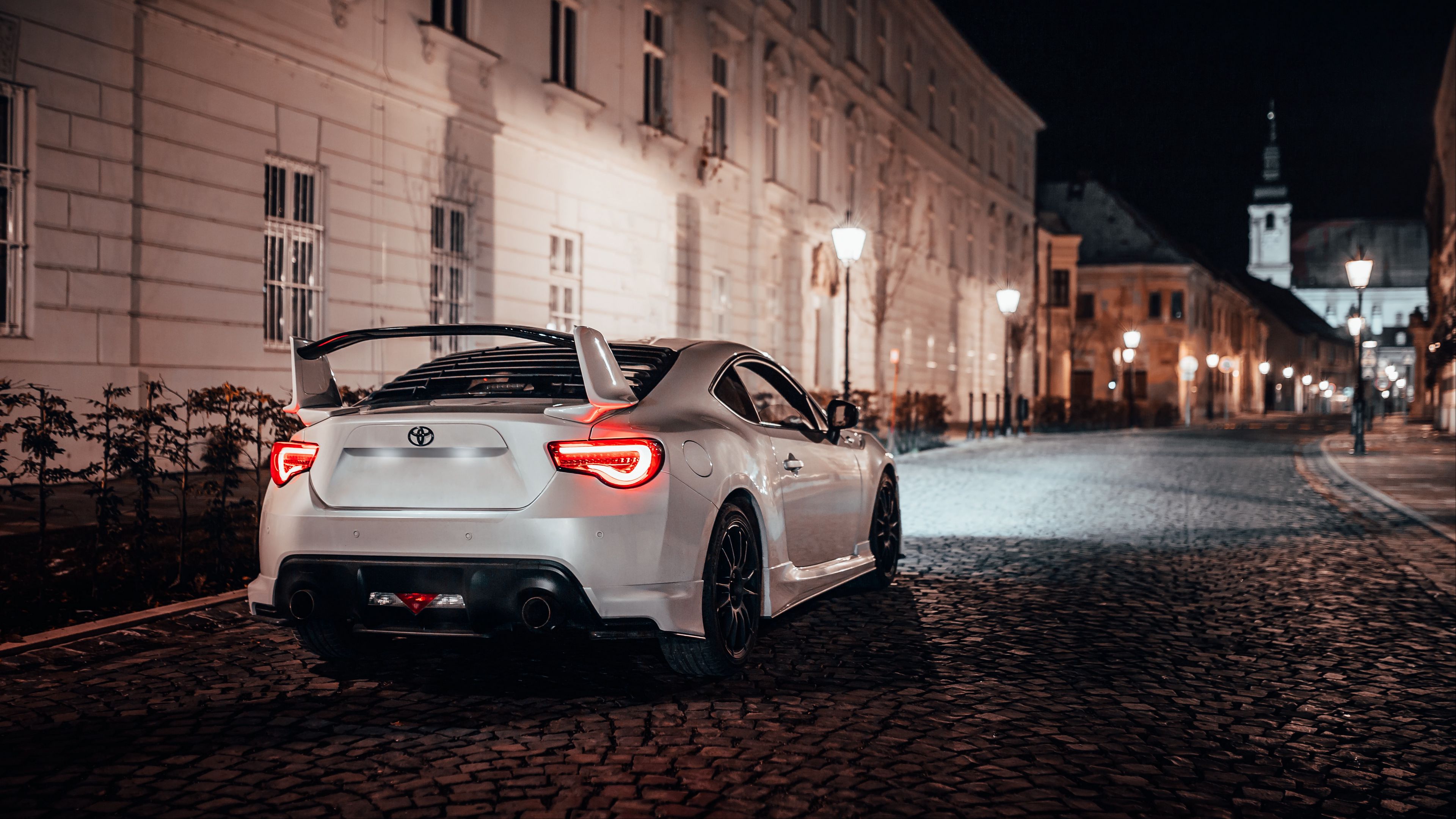 toyota, car, white, street, night, 4k, HD Wallpaper