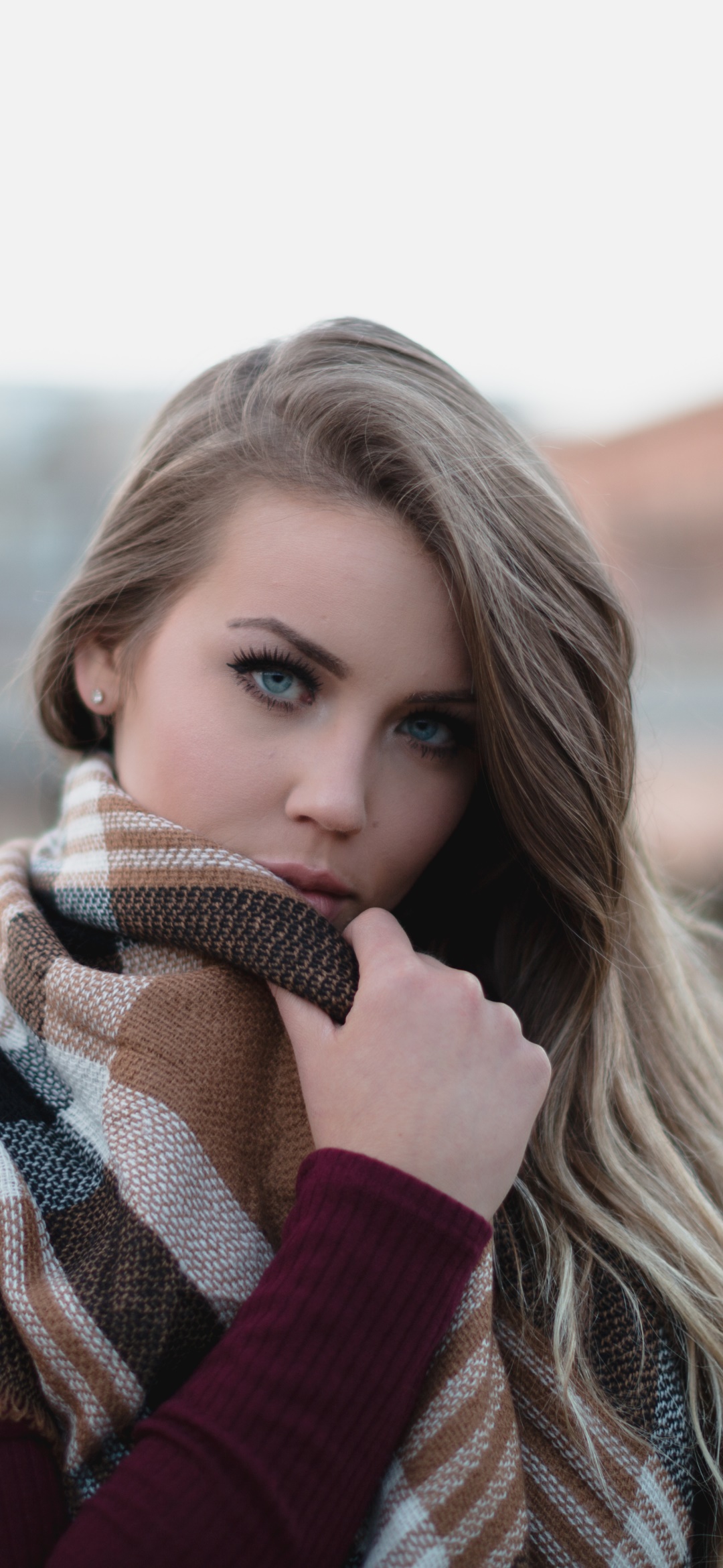 Women Model, Blue Eyes, Scarf, Blonde, 1080x2340, Phone HD Wallpaper