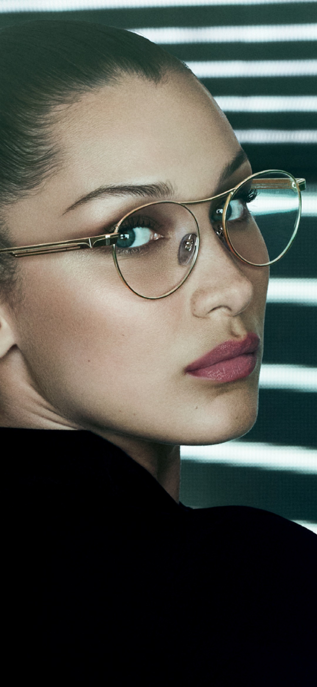 Celebrity Bella Hadid, Brunette, Glasses, Lipstick, American, Blue Eyes, 1080x2340, Phone HD Wallpaper