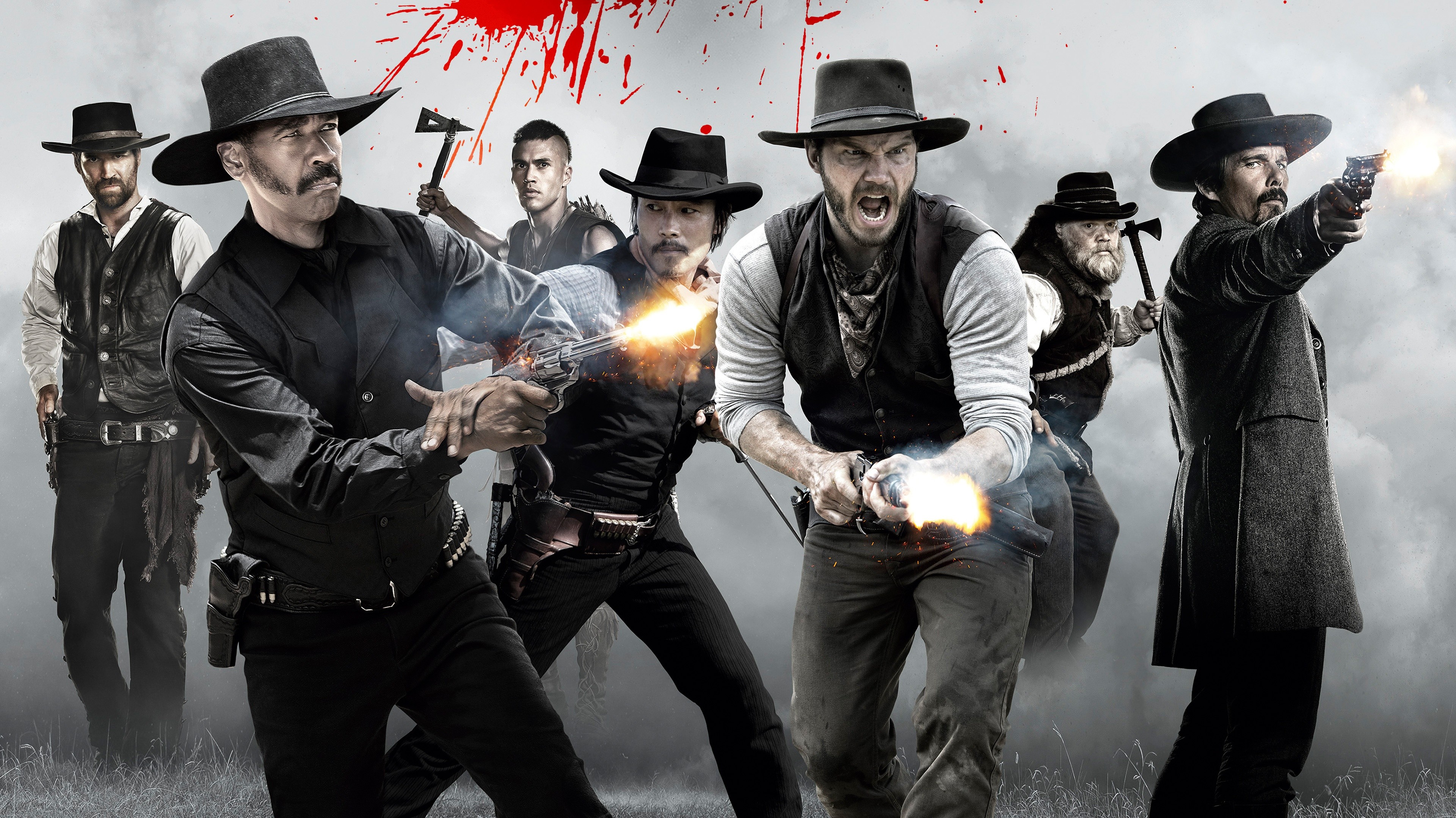 The Magnificent Seven, Denzel Washington, Chris Pratt, Ethan Hawke, HD Wallpaper