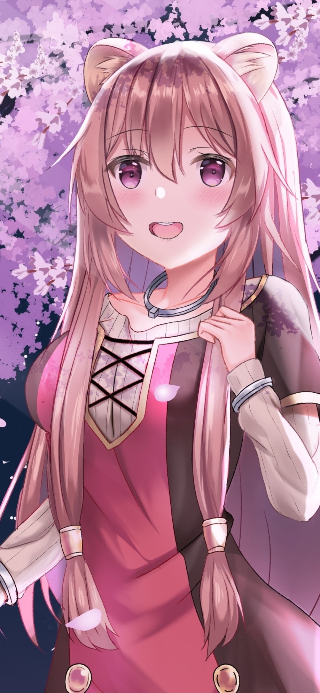Anime The Rising of the Shield Hero, Brown Hair, Purple Eyes, Sakura, Raphtalia (The Rising Of The Shield Hero), 1080x2340, Phone HD Wallpaper
