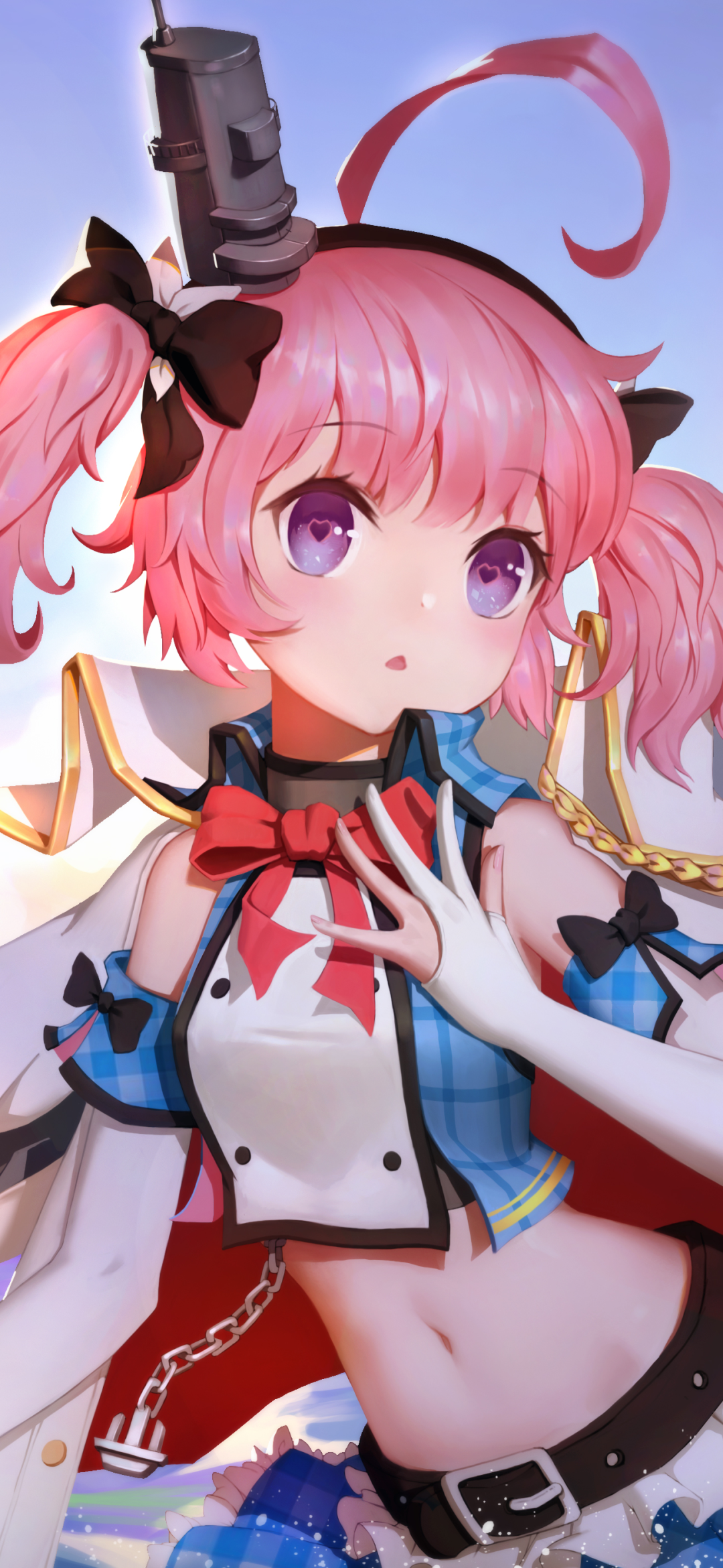Anime Azur Lane, Uniform, Saratoga (Azur Lane), Pink Hair, Purple Eyes, 1080x2340, Phone HD Wallpaper