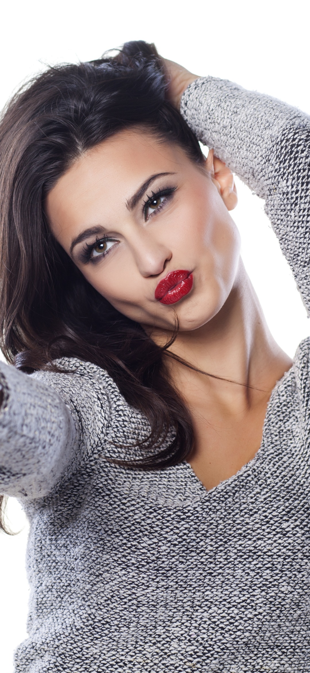 Women Model, Lipstick, Hazel Eyes, Brunette, 1080x2340, Phone HD Wallpaper