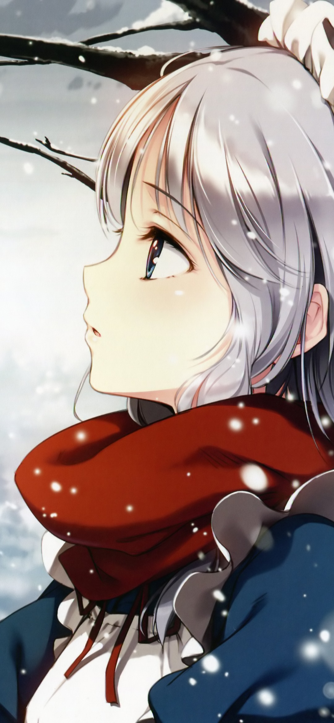 Anime Touhou, White Hair, Sakuya Izayoi, 1080x2340, Phone HD Wallpaper