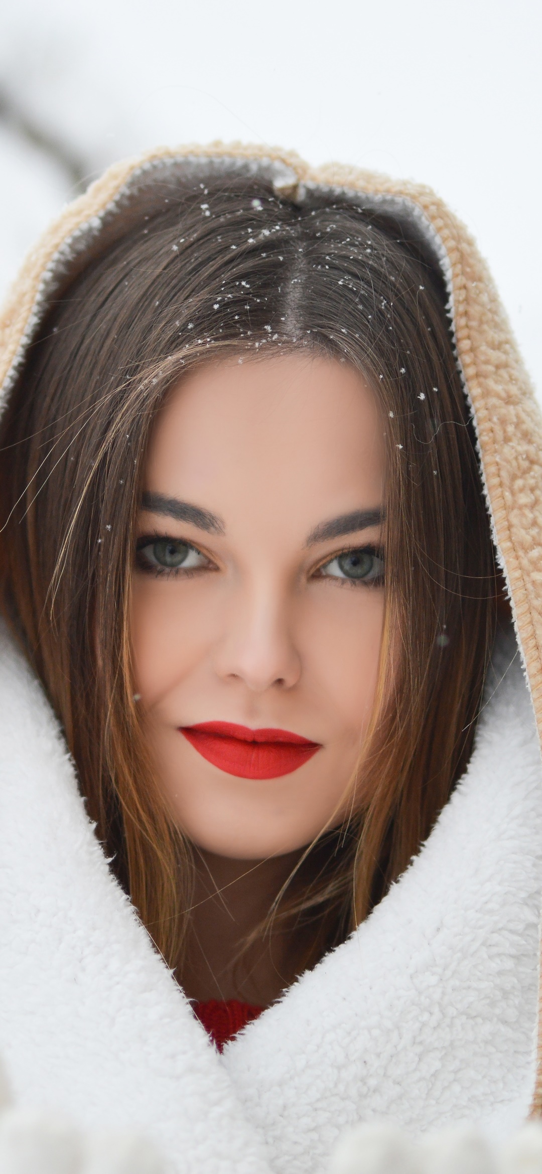 Women Model, Winter, Lipstick, Brunette, 1080x2340, Phone HD Wallpaper