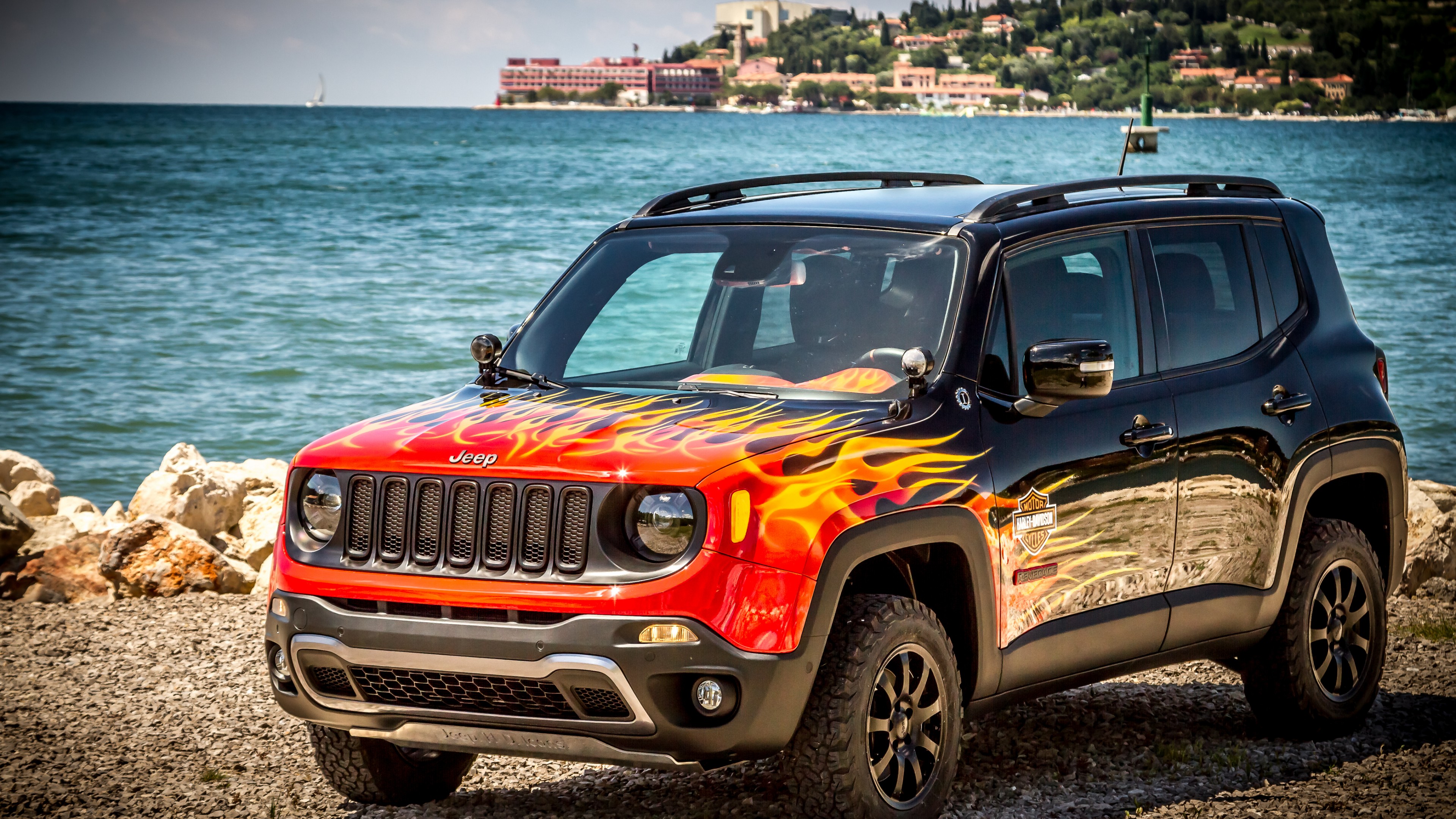 Jeep Renegade Hells Revenge, fire, jeep, red, HD Wallpaper