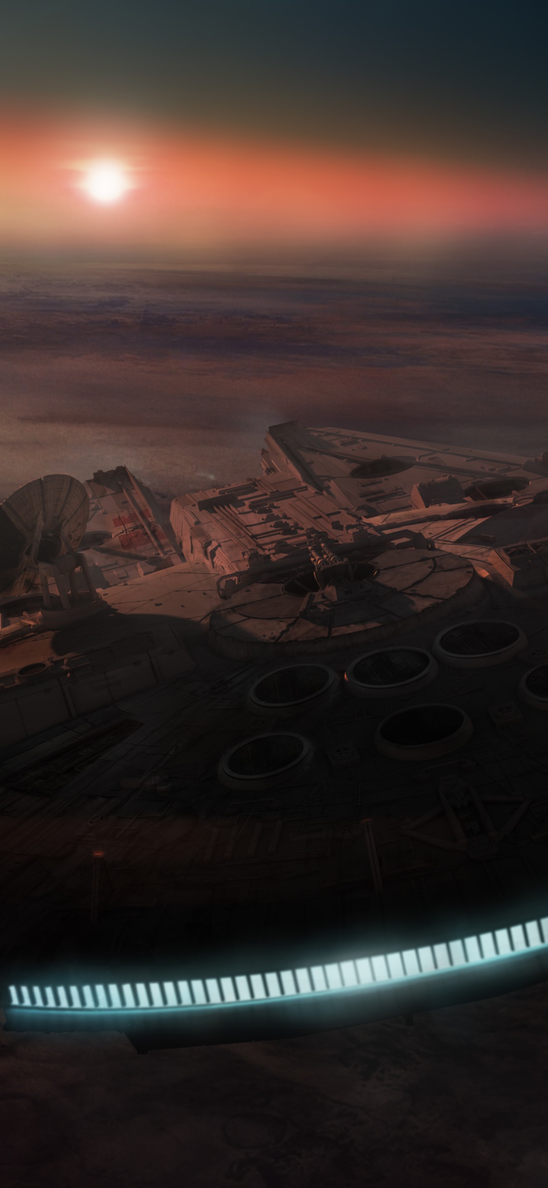 Movie Star Wars Episode VII: The Force Awakens, Millennium Falcon, Jakku (Star Wars), Star Wars, Sunset, 1080x2340, Phone HD Wallpaper
