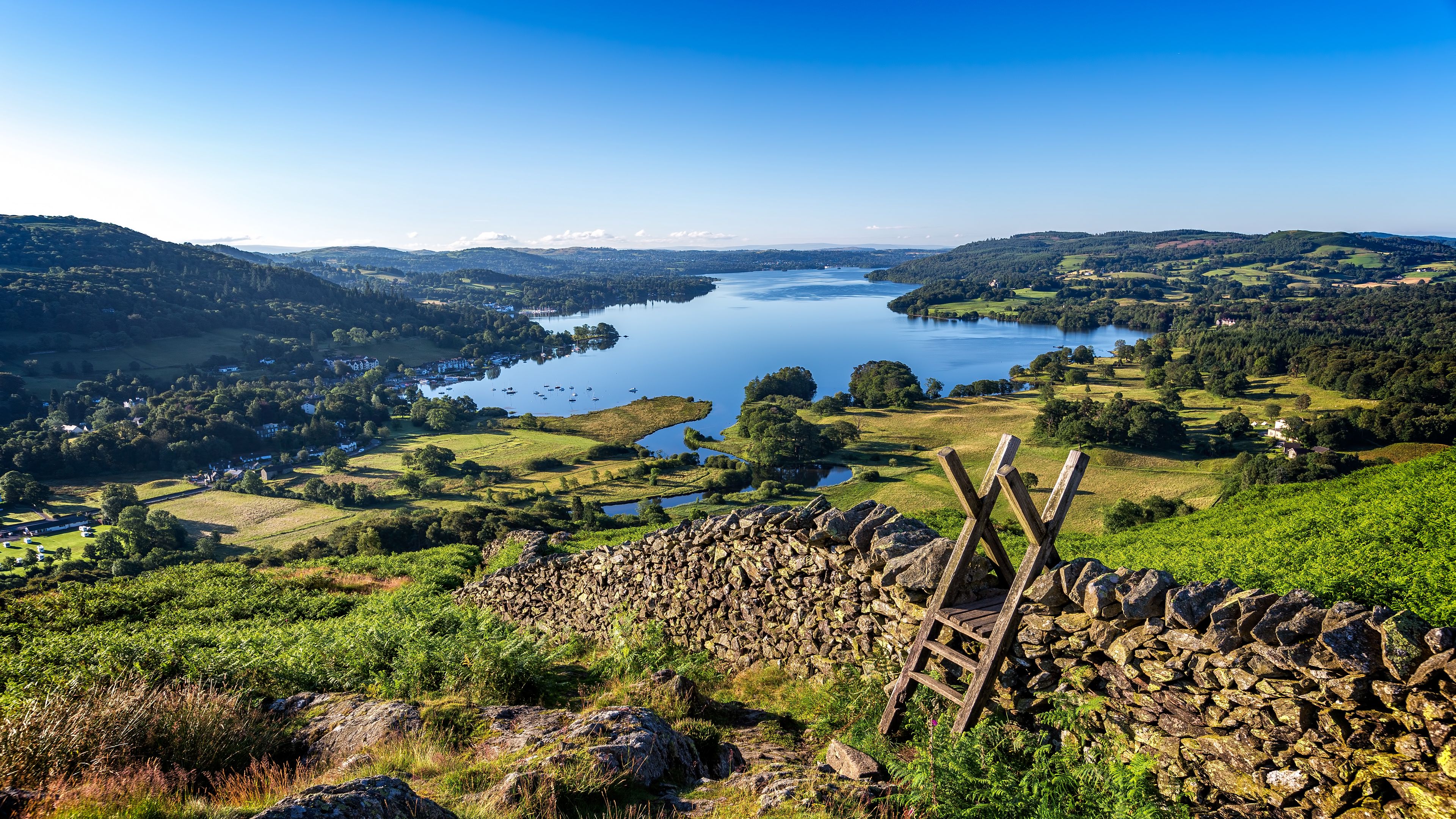 lake, grass, structure, wall, landscape, 4k, HD Wallpaper