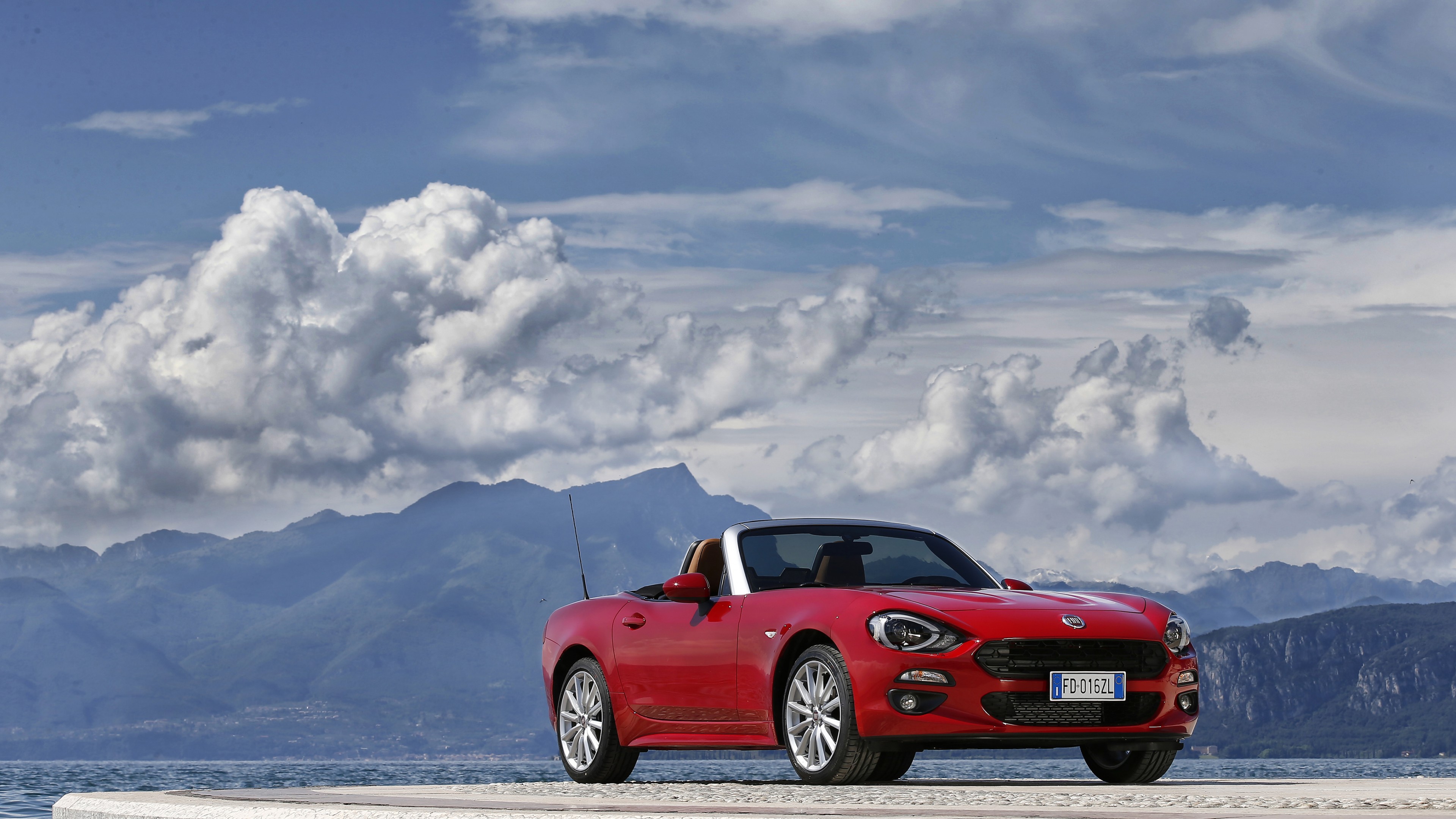 FIAT 124 Spider, roadster, red, snow, clouds, HD Wallpaper