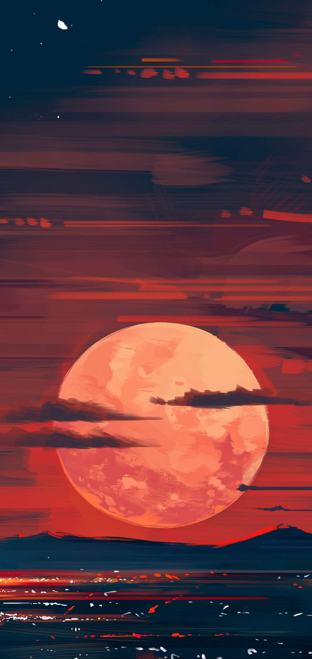 Artistic Sunset, Moon, 1080x2280, Phone HD Wallpaper