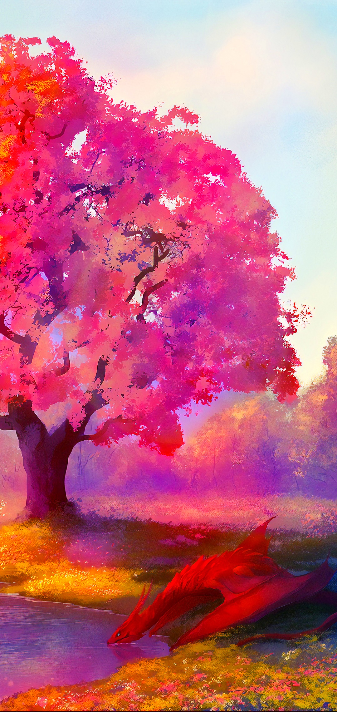 Fantasy Dragon, Nature, Tree, 1080x2280, Phone HD Wallpaper