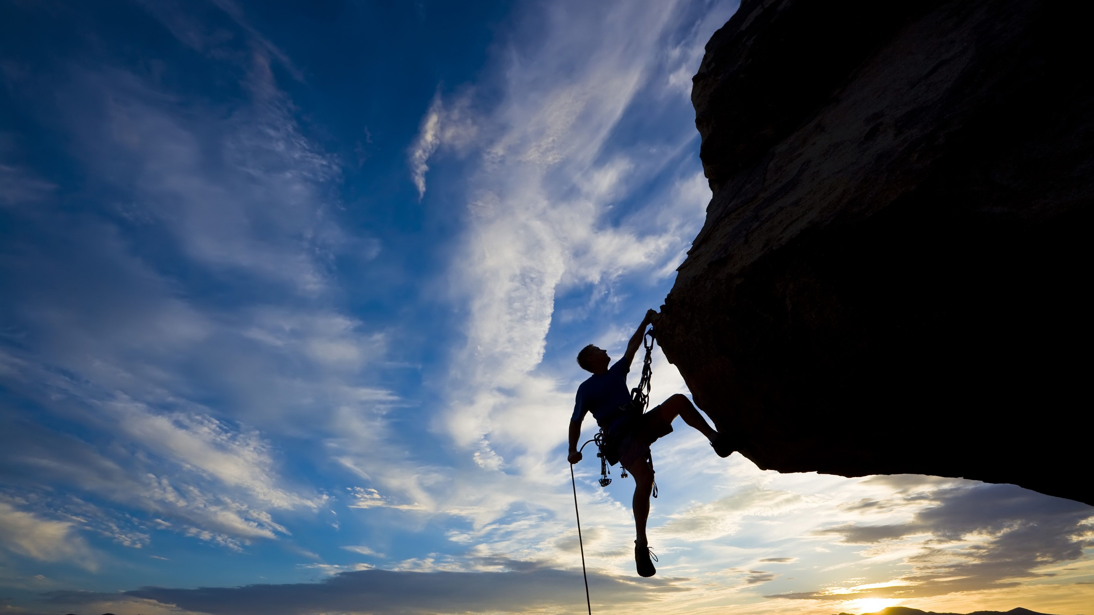 extreme, silhouette, climbing, rock, sunset, HD Wallpaper