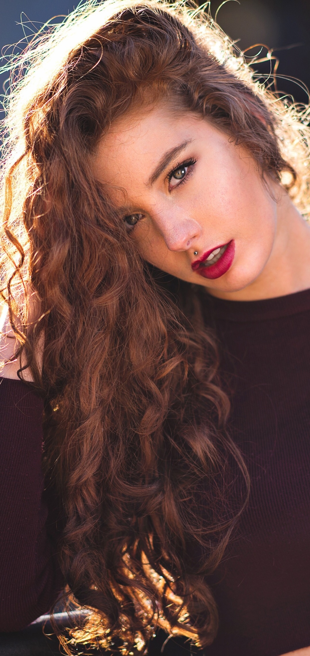 Women Model, Lipstick, Redhead, 1080x2280, Phone HD Wallpaper