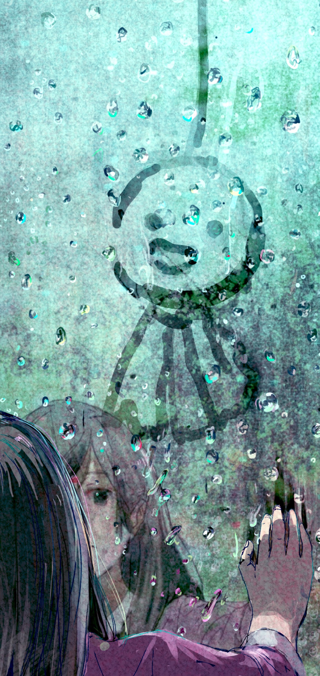Anime Girl, Reflection, Glass, Water Drop, 1080x2280, Phone HD Wallpaper