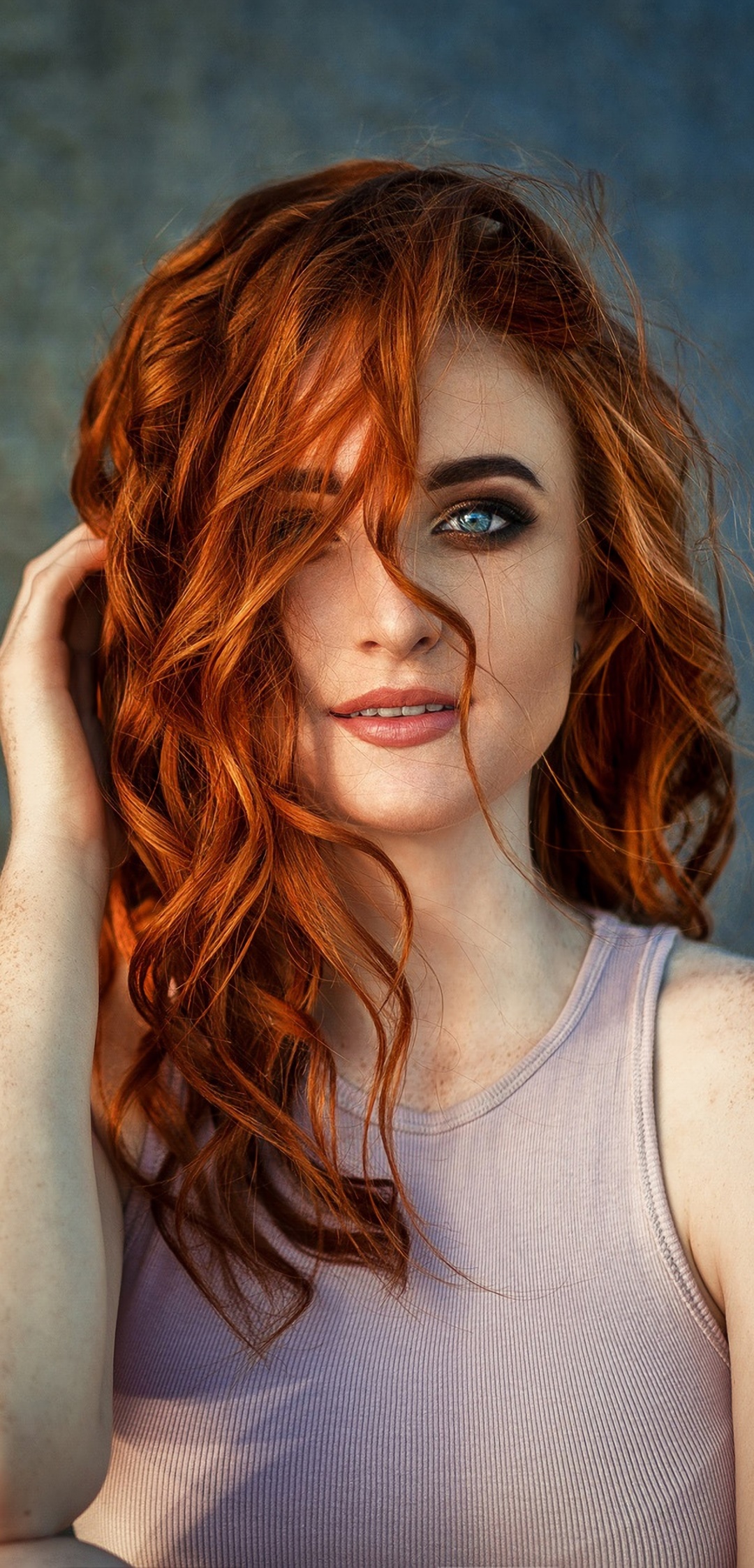 Women Model, Freckles, Blue Eyes, Redhead, 1080x2246, Phone HD Wallpaper