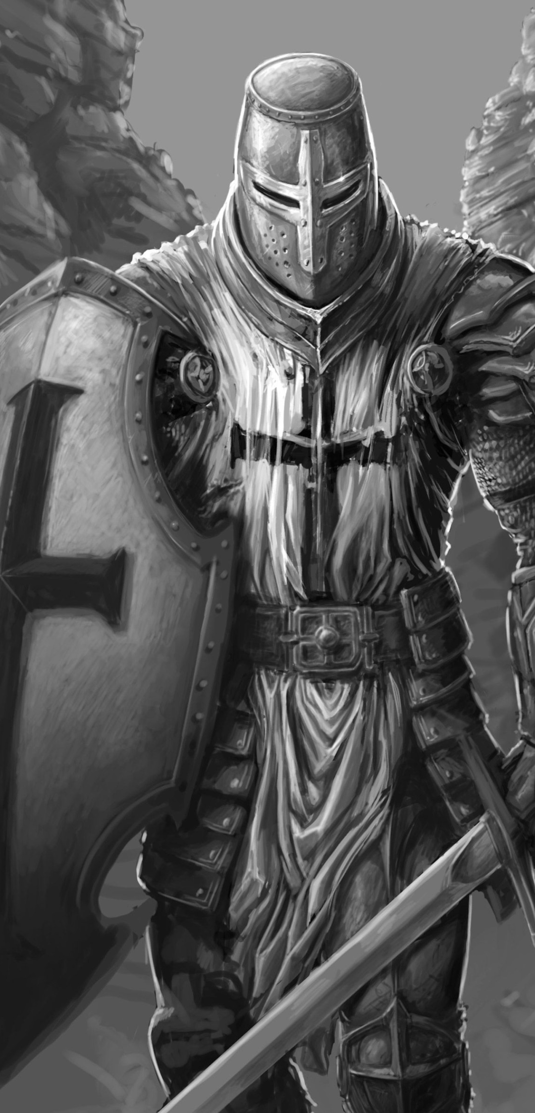 Fantasy Knight, Sword, Warrior, Shield, 1080x2246, Phone HD Wallpaper