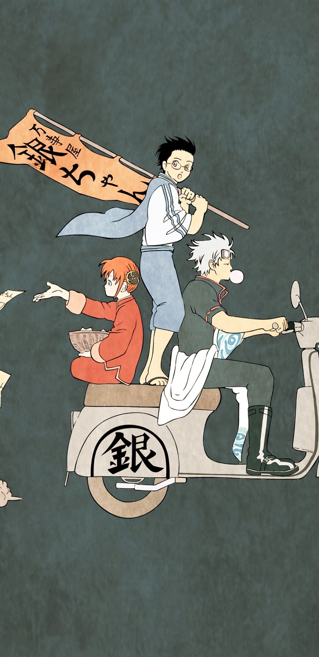 Anime Gintama, Kagura (Gintama), Gintoki Sakata, Shimura Shinpachi, 1080x2220, Phone HD Wallpaper