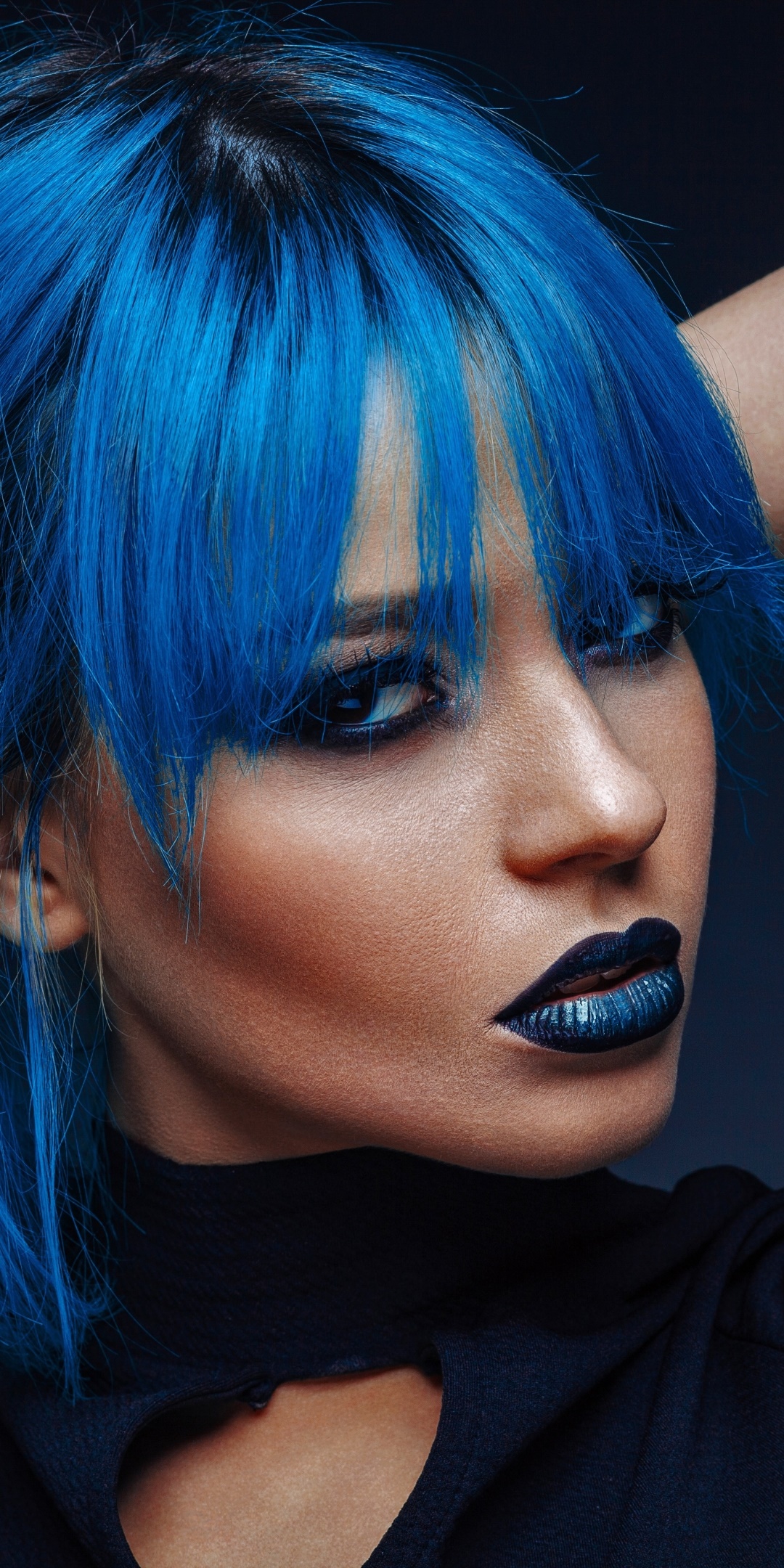 Women Model, Face, Blue Hair, Lipstick, 1080x2160, Phone HD Wallpaper