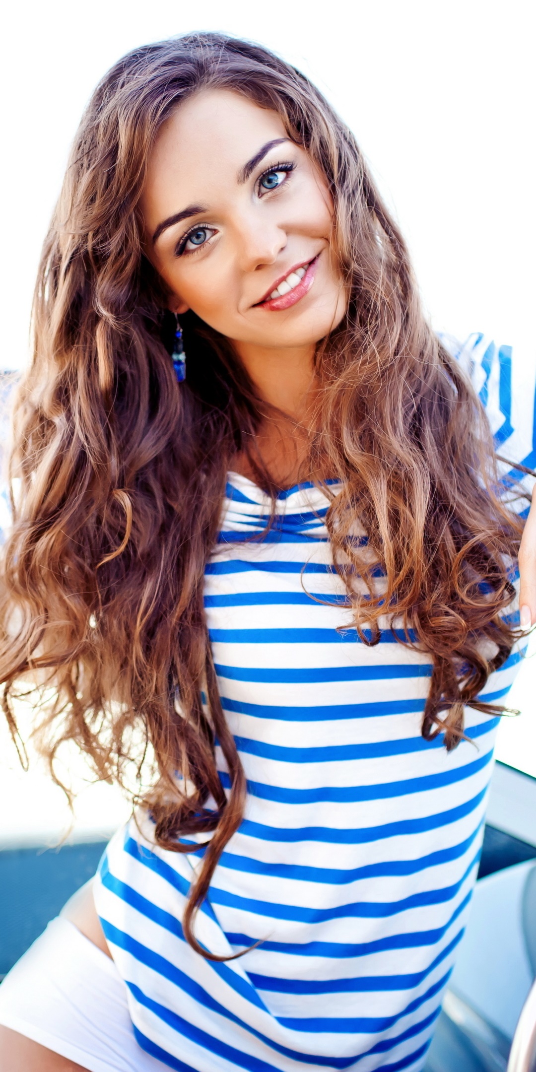 Women Model, Blue Eyes, Long Hair, Brunette, 1080x2160, Phone HD Wallpaper