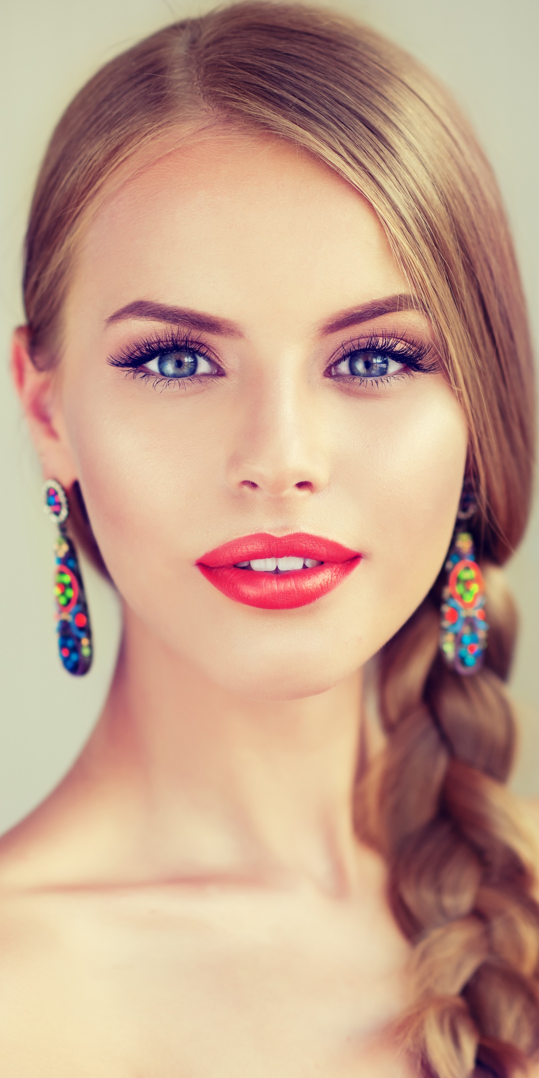 Women Model, Braid, Makeup, Earrings, 1080x2160, Phone HD Wallpaper