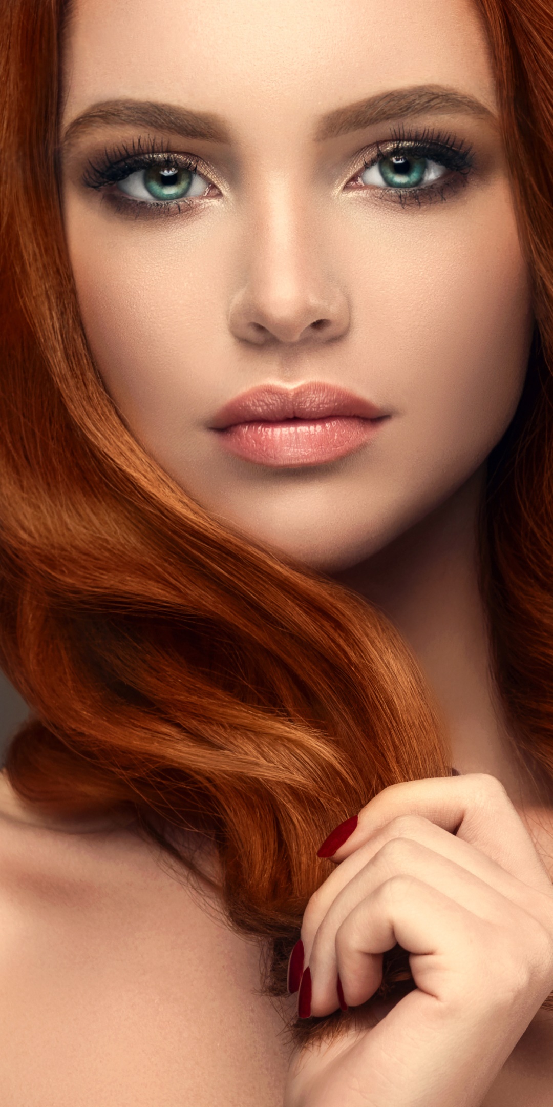 Women Model, Red Hair, Face, Makeup, 1080x2160, Phone HD Wallpaper