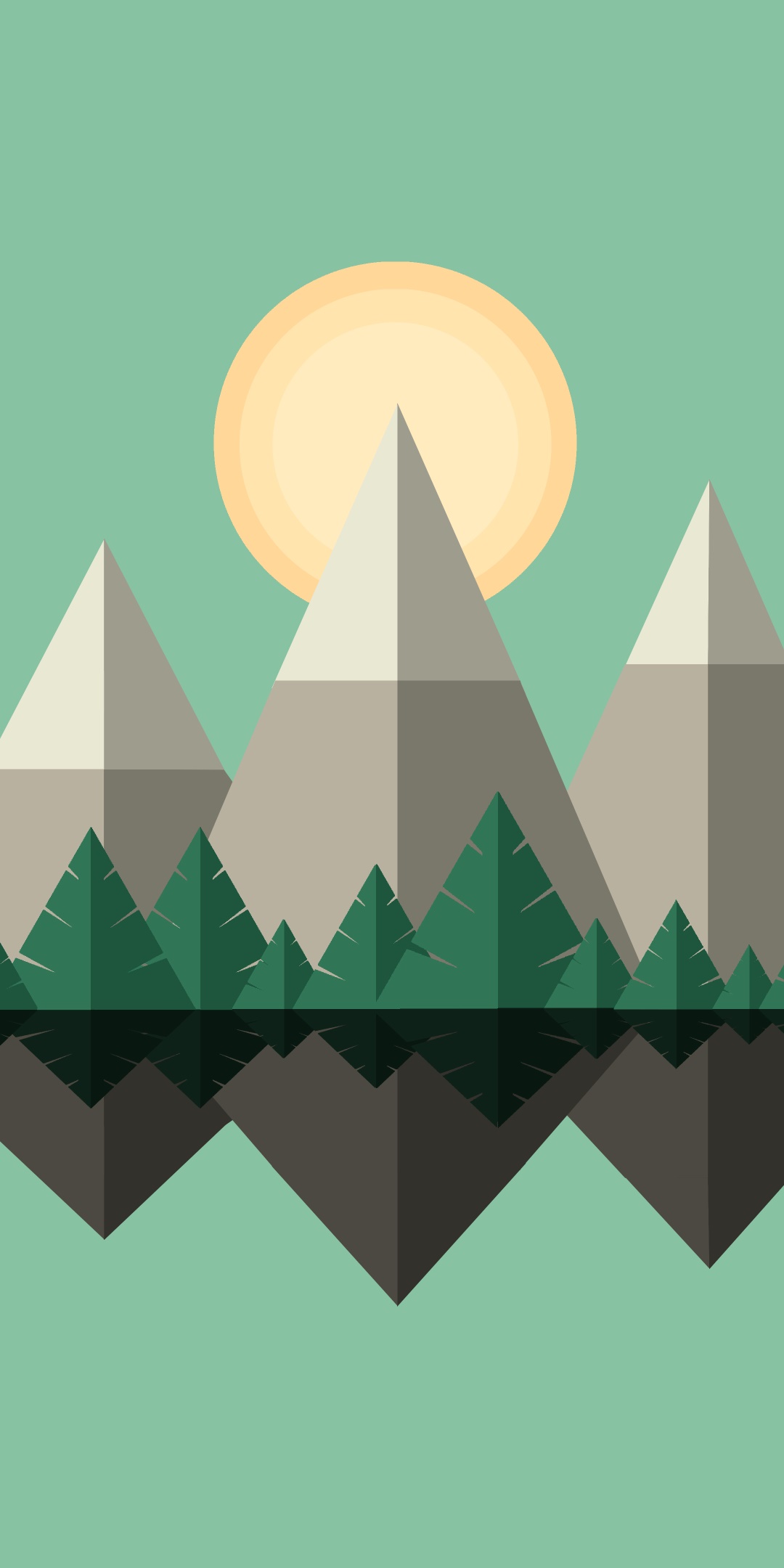 Artistic Minimalist, Tree, Mountain, Sun, 1080x2160, Phone HD Wallpaper