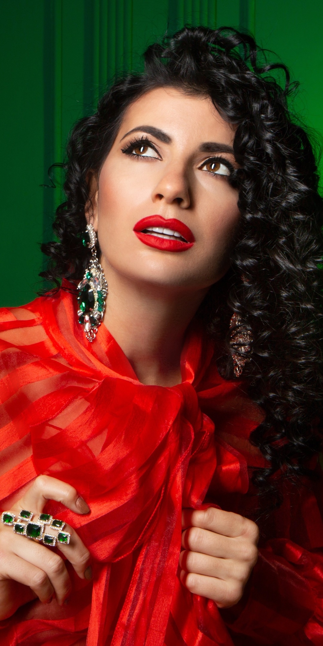 Women Model, Lipstick, Black Hair, Earrings, 1080x2160, Phone HD Wallpaper