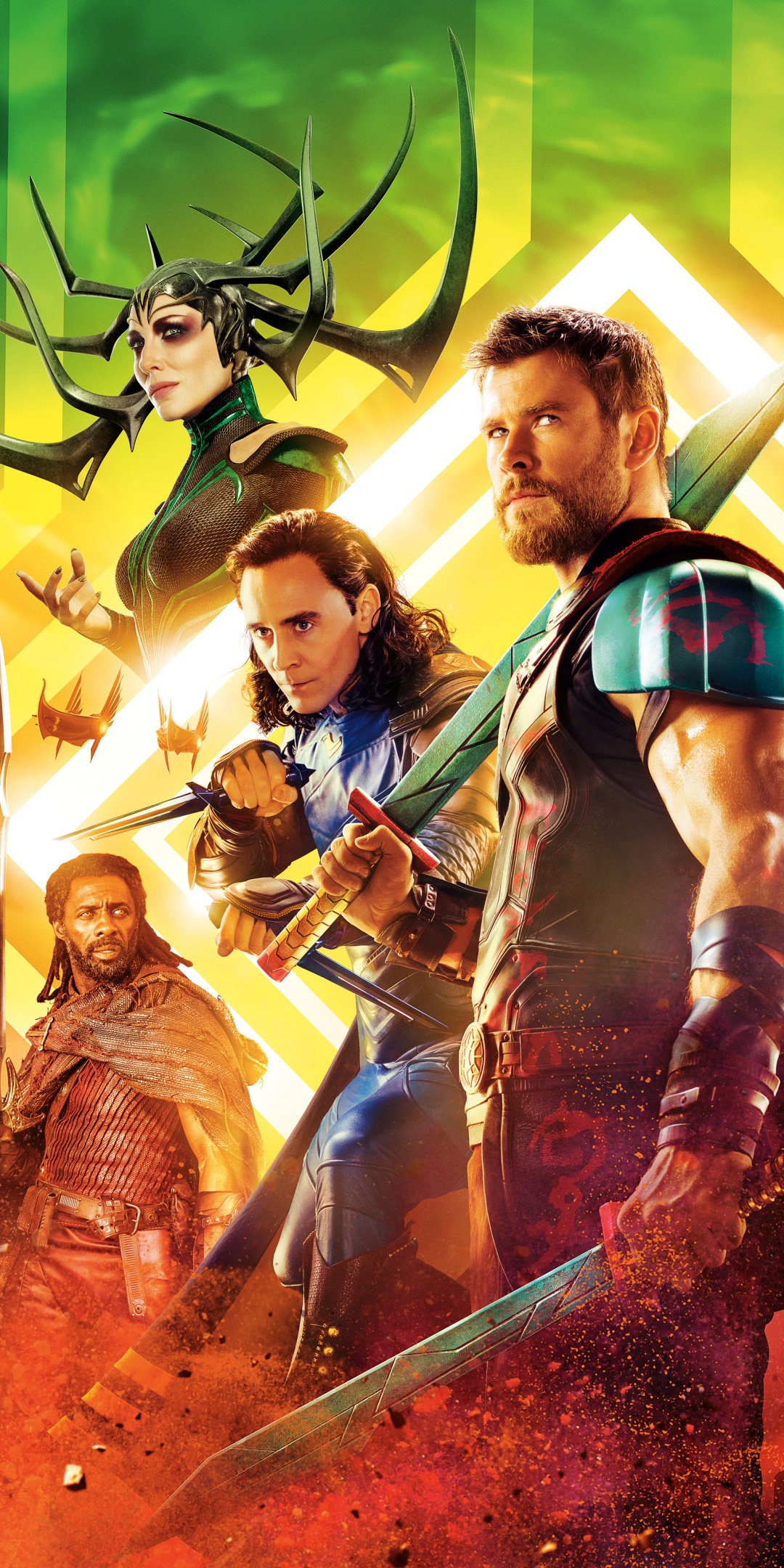 Movie Thor: Ragnarok, Idris Elba, Loki (Marvel Comics), Chris Hemsworth, Hela (Marvel Comics), Cate Blanchett, 1080x2160, Phone HD Wallpaper