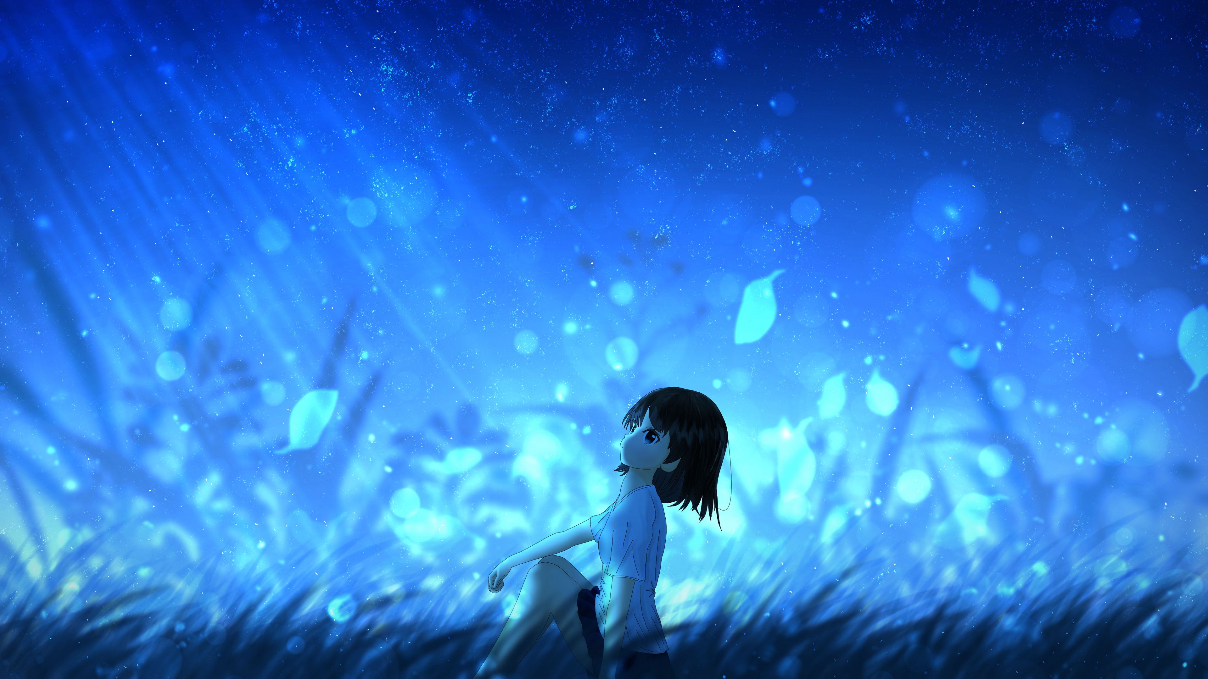 anime, girl, leaves, wind, 4k, HD Wallpaper