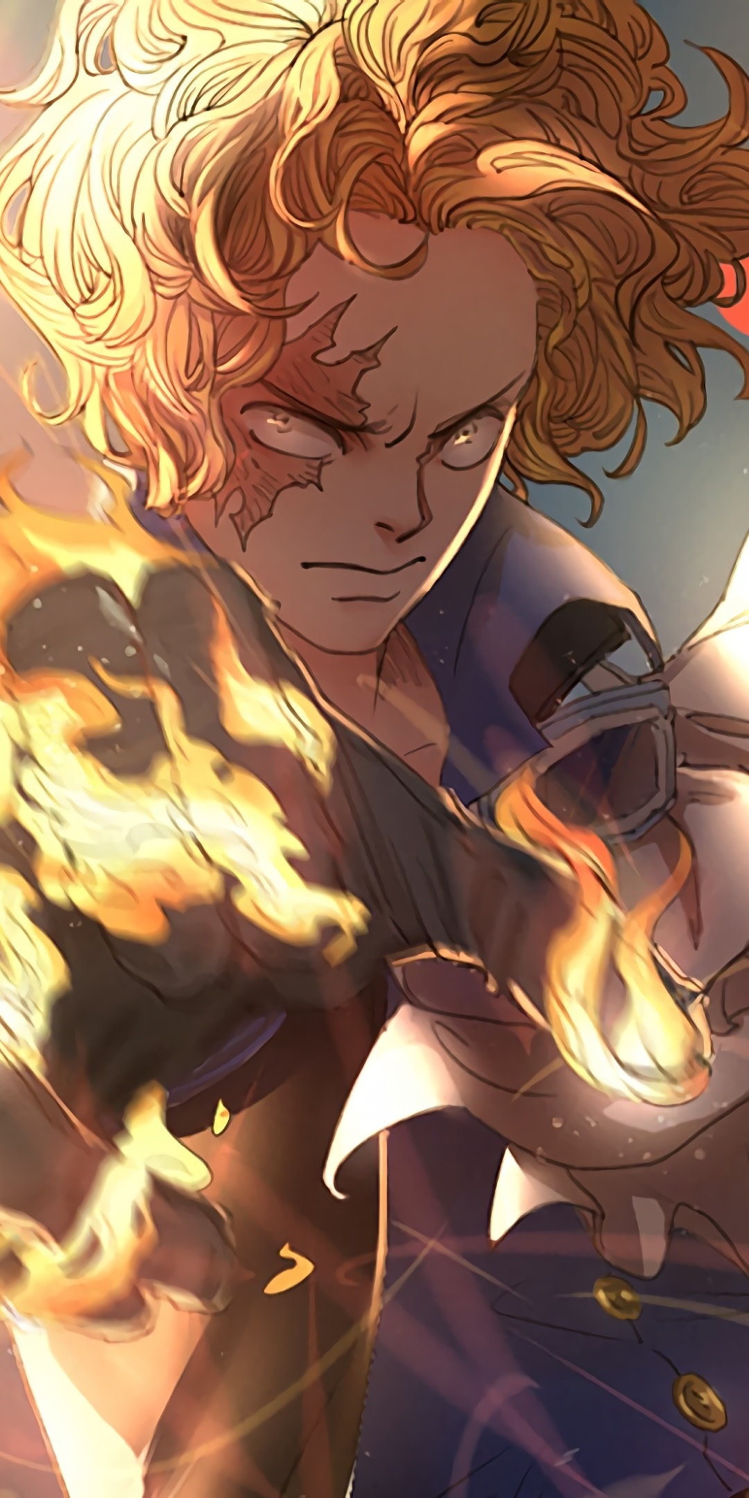 Anime One Piece, Angry, Blonde, Yellow Eyes, Fire, Sabo (One Piece), 1080x2160, Phone HD Wallpaper