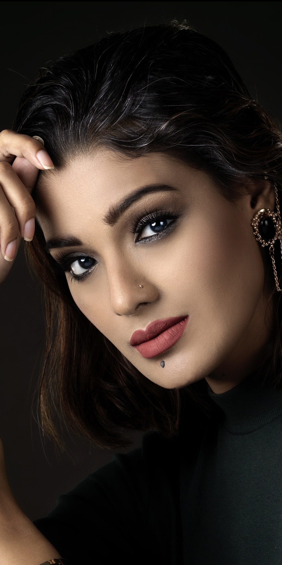 Women Model, Indian, Face, Blue Eyes, Black Hair, Earrings, 1080x2160, Phone HD Wallpaper
