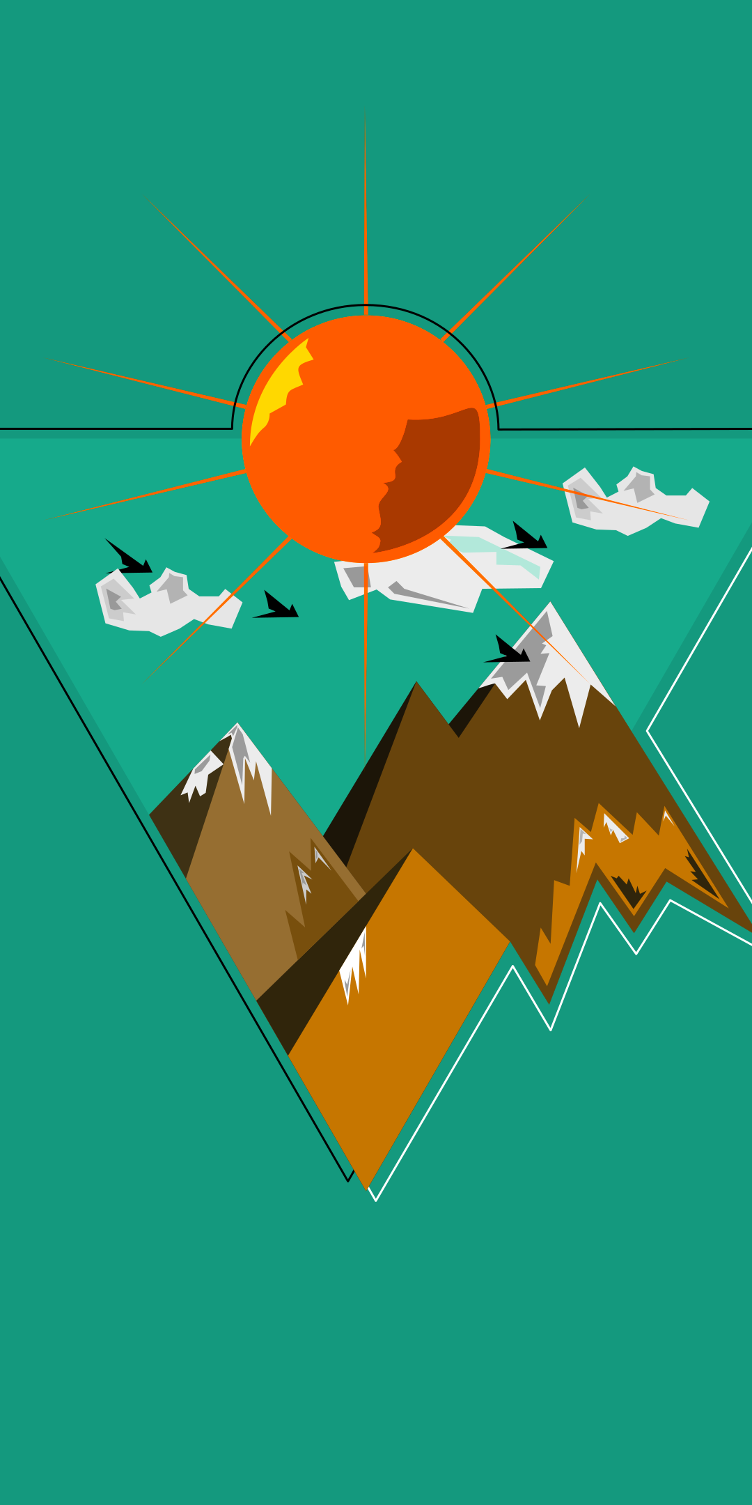 Artistic Minimalist, Mountain, Sun, 1080x2160, Phone HD Wallpaper