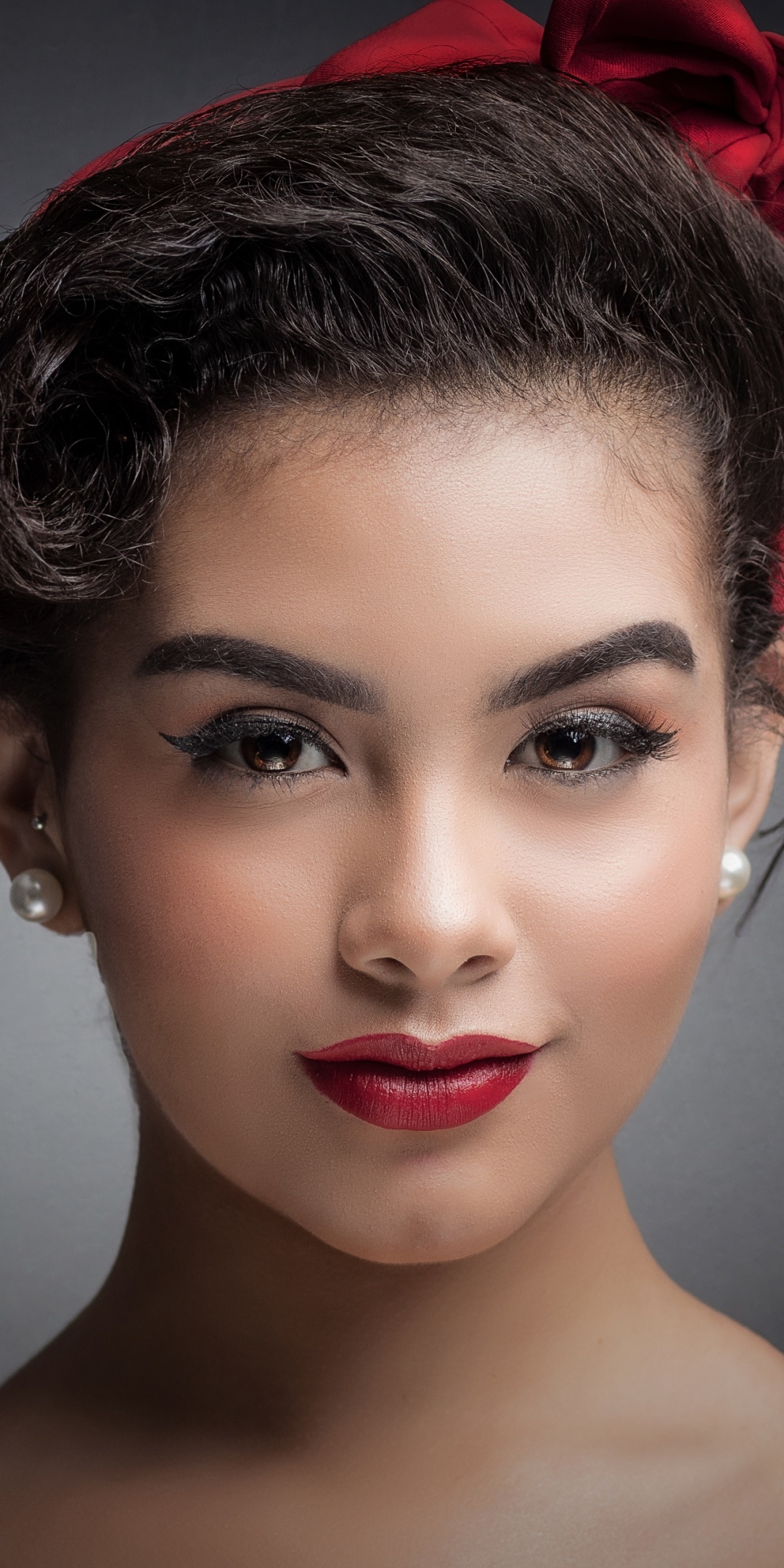 Women Model, Short Hair, Lipstick, Black Hair, Face, Brown Eyes, 1080x2160, Phone HD Wallpaper