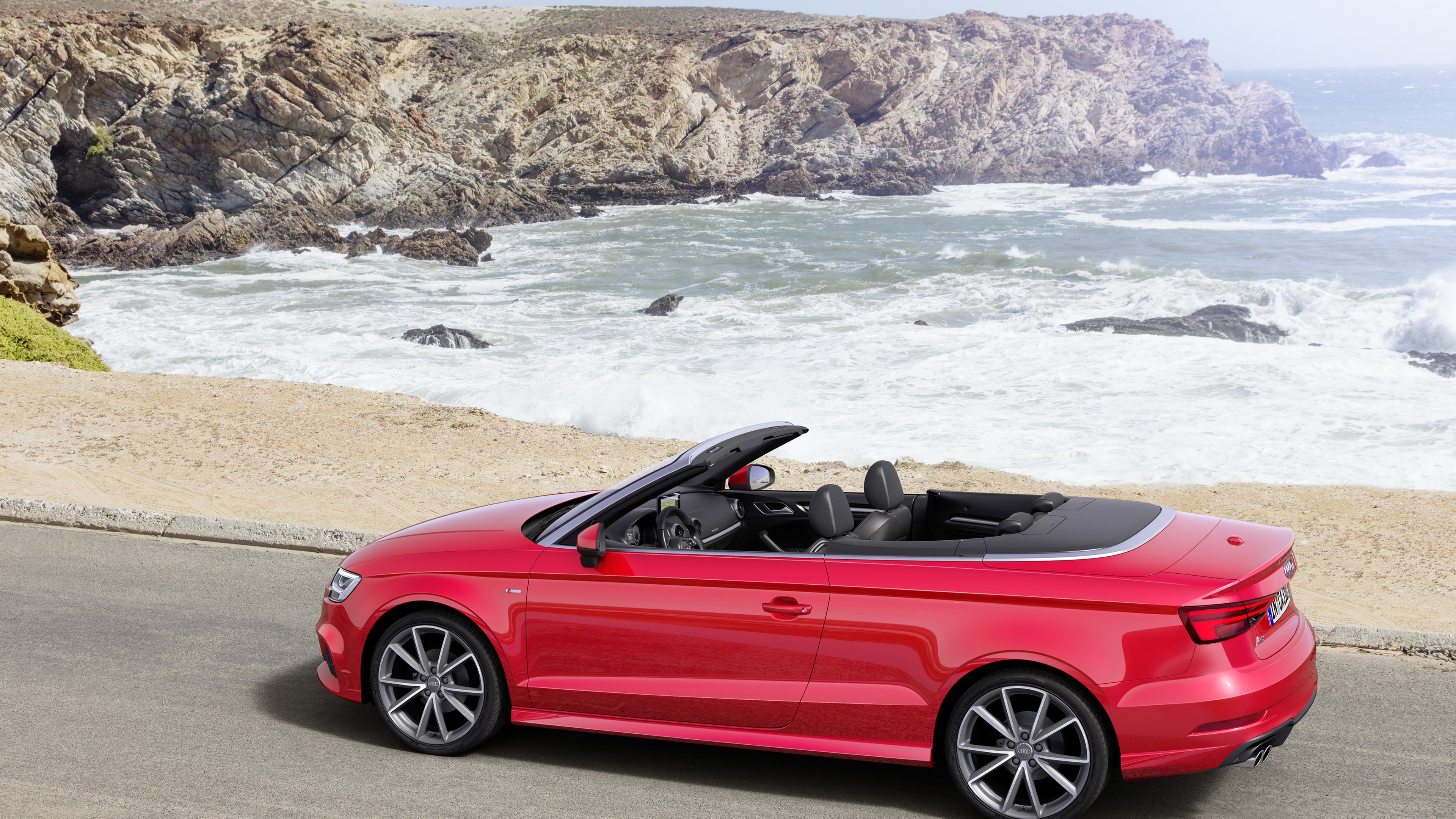 Audi A3, cabriolet, red, HD Wallpaper