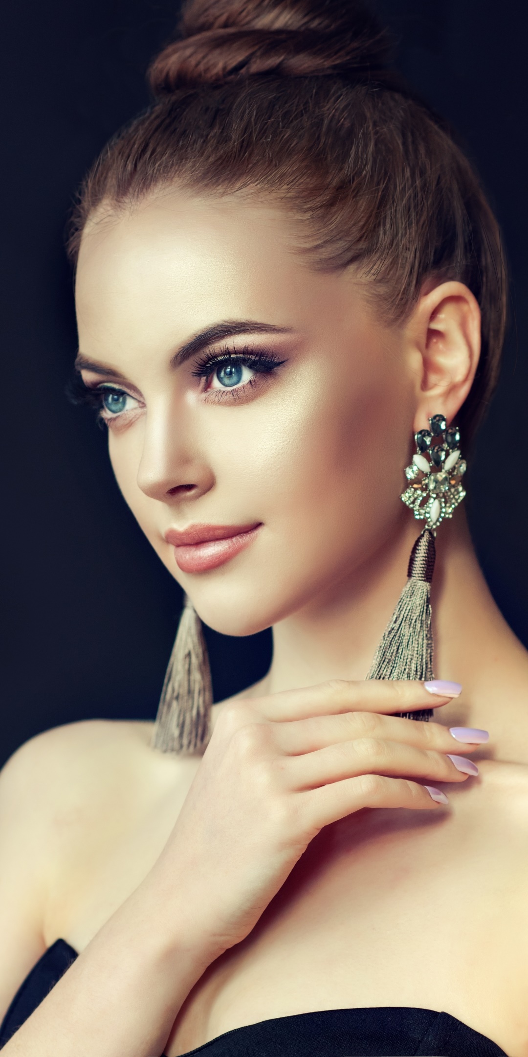 Women Model, Blue Eyes, Brunette, Earrings, 1080x2160, Phone HD Wallpaper