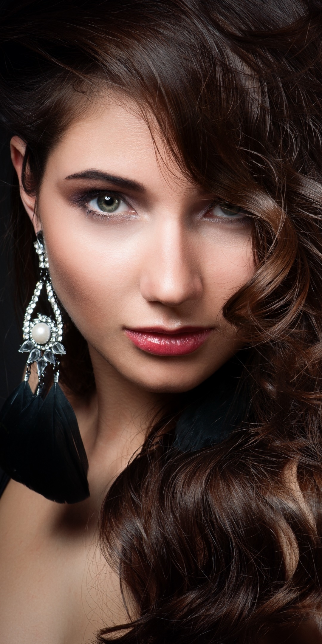 Women Model, Lipstick, Face, Earrings, Brunette, Blue Eyes, 1080x2160, Phone HD Wallpaper