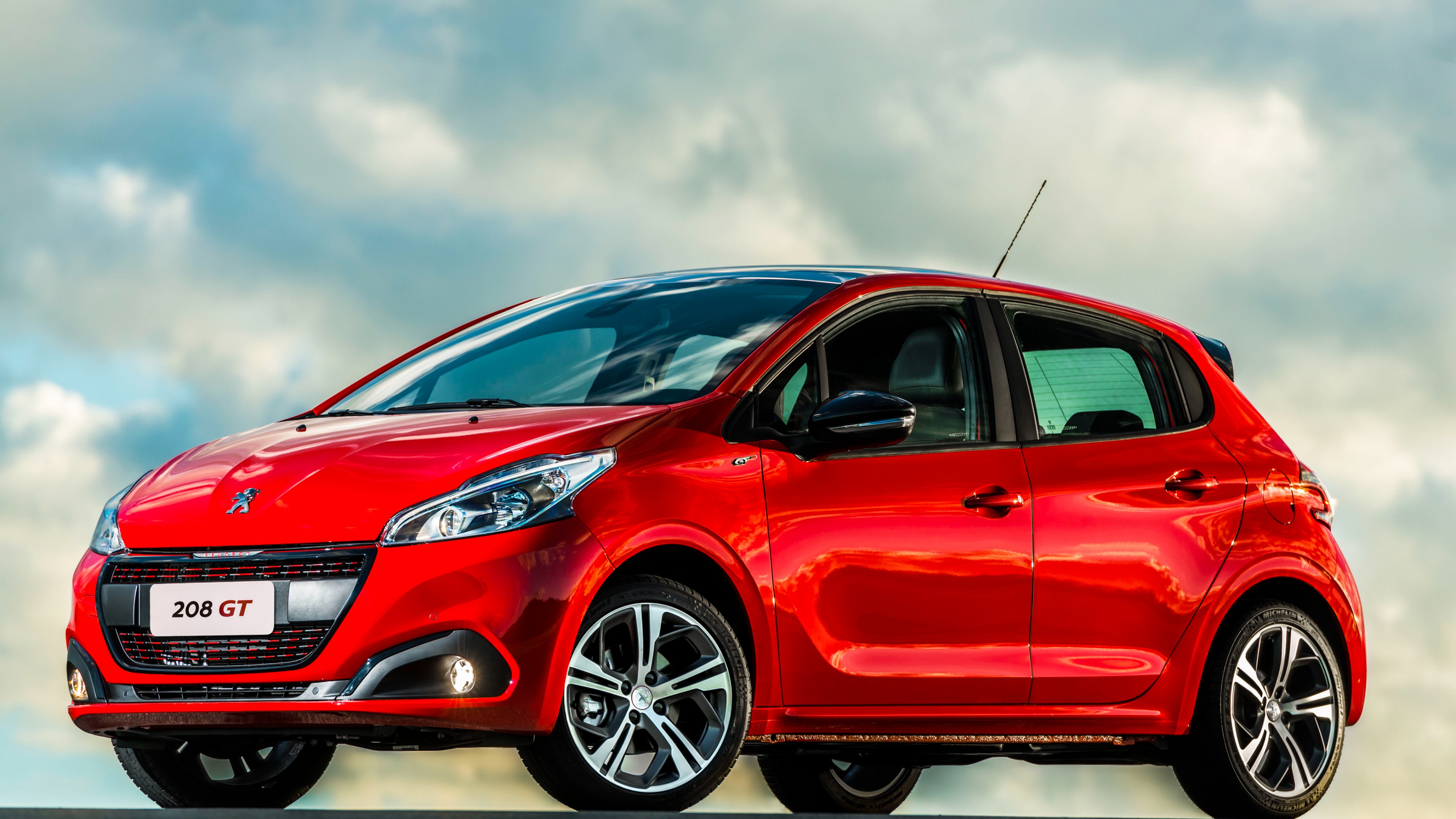 Peugeot 208 GT, hatchback, red, clouds, HD Wallpaper