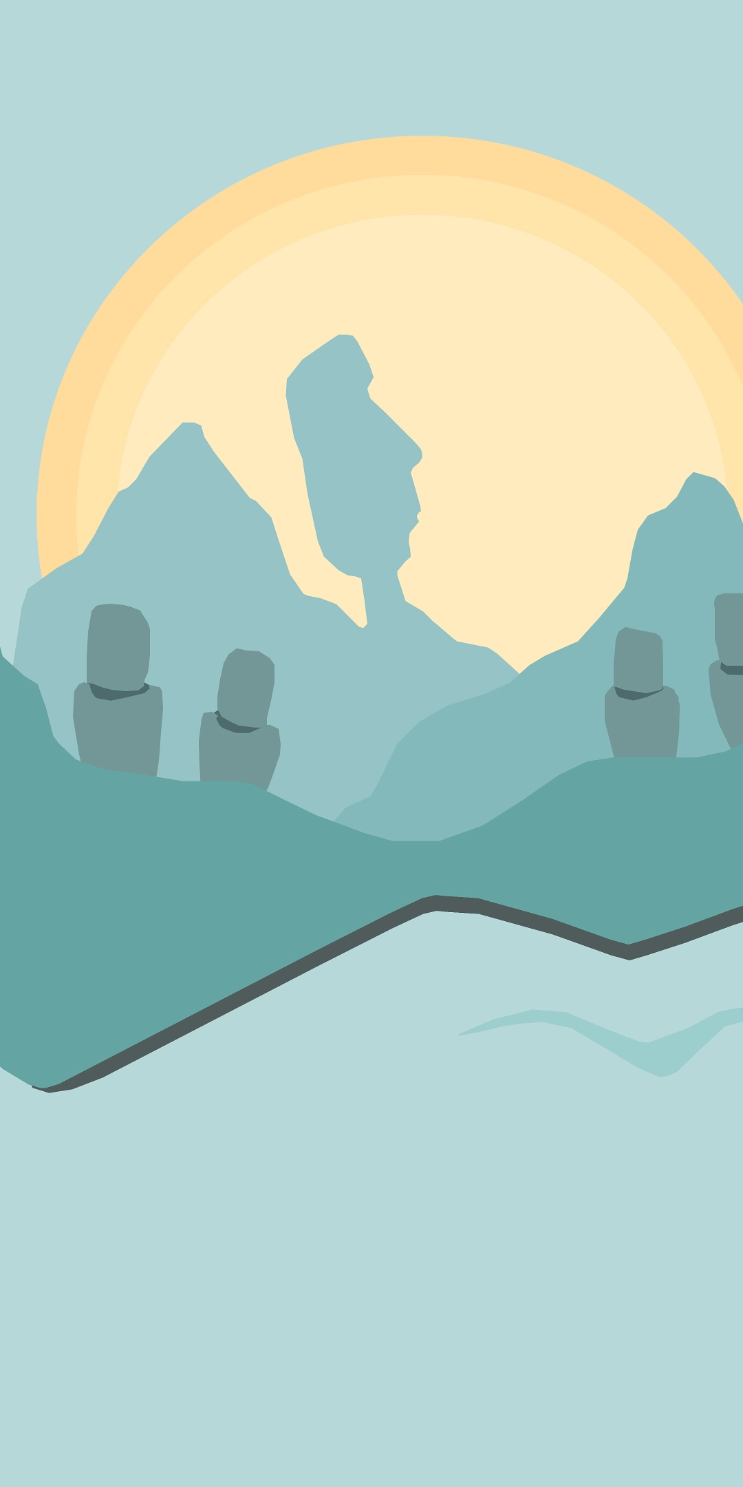Artistic Minimalist, Statue, Mountain, Sun, 1080x2160, Phone HD Wallpaper