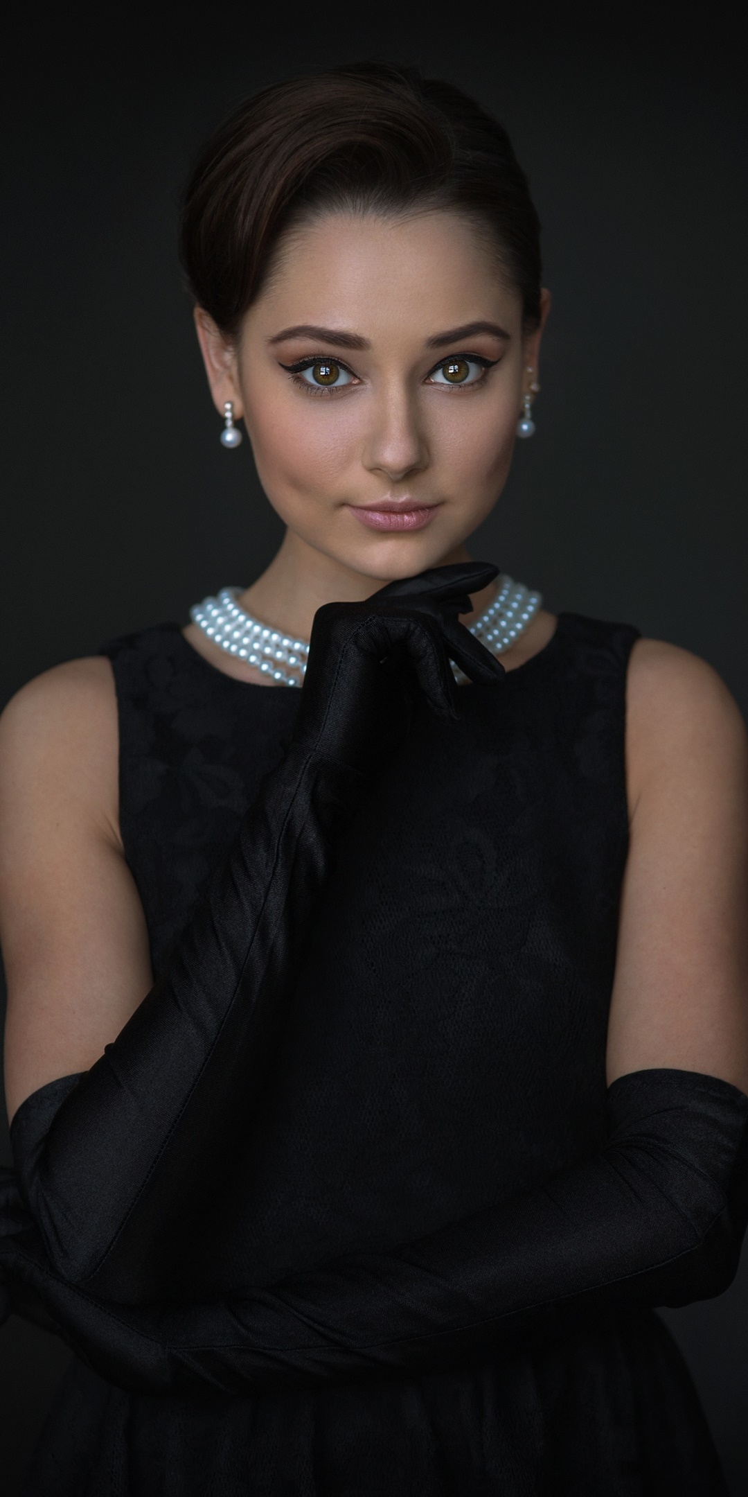 Women Model, Black Dress, Necklace, Earrings, Glove, 1080x2160, Phone HD Wallpaper