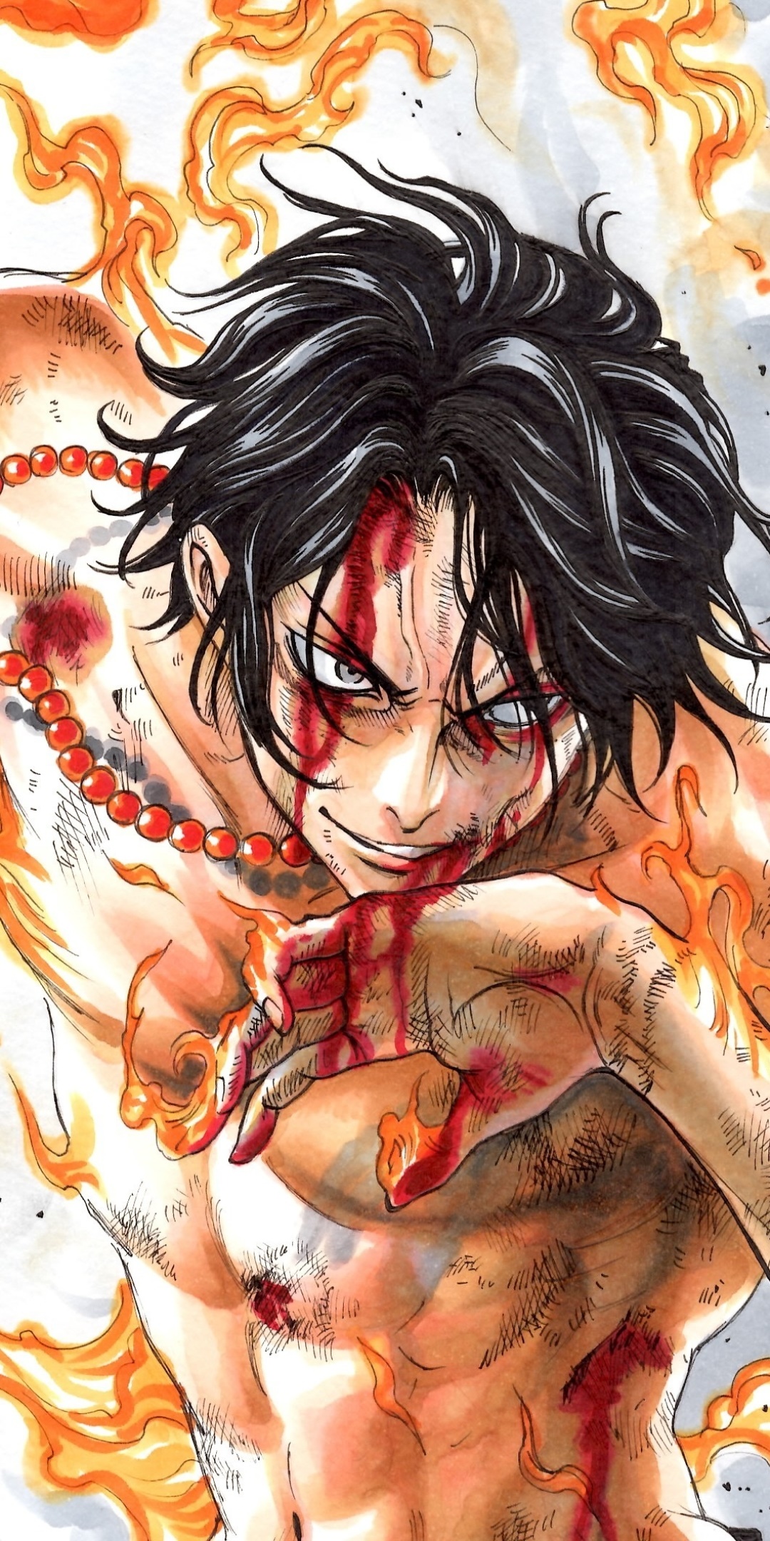 Anime One Piece, Blood, Portgas D. Ace, Tattoo, Black Hair, 1080x2160, Phone HD Wallpaper