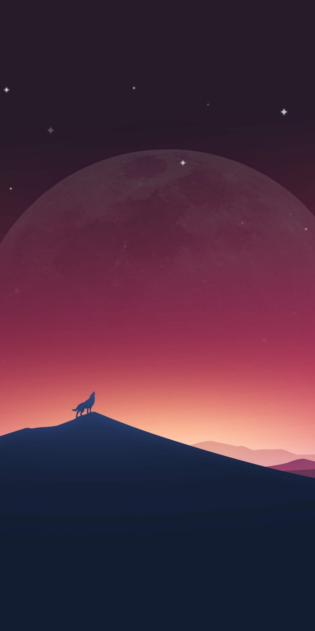 Fantasy Wolf, Silhouette, Nature, Night, Moon, Landscape, 1080x2160, Phone HD Wallpaper