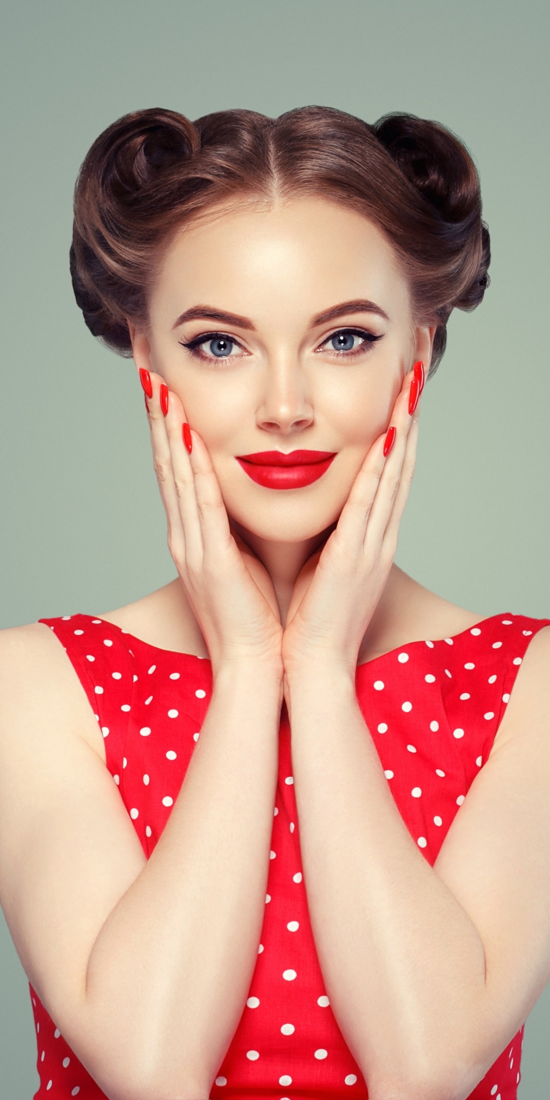 Women Model, Lipstick, Blue Eyes, Brunette, 1080x2160, Phone HD Wallpaper