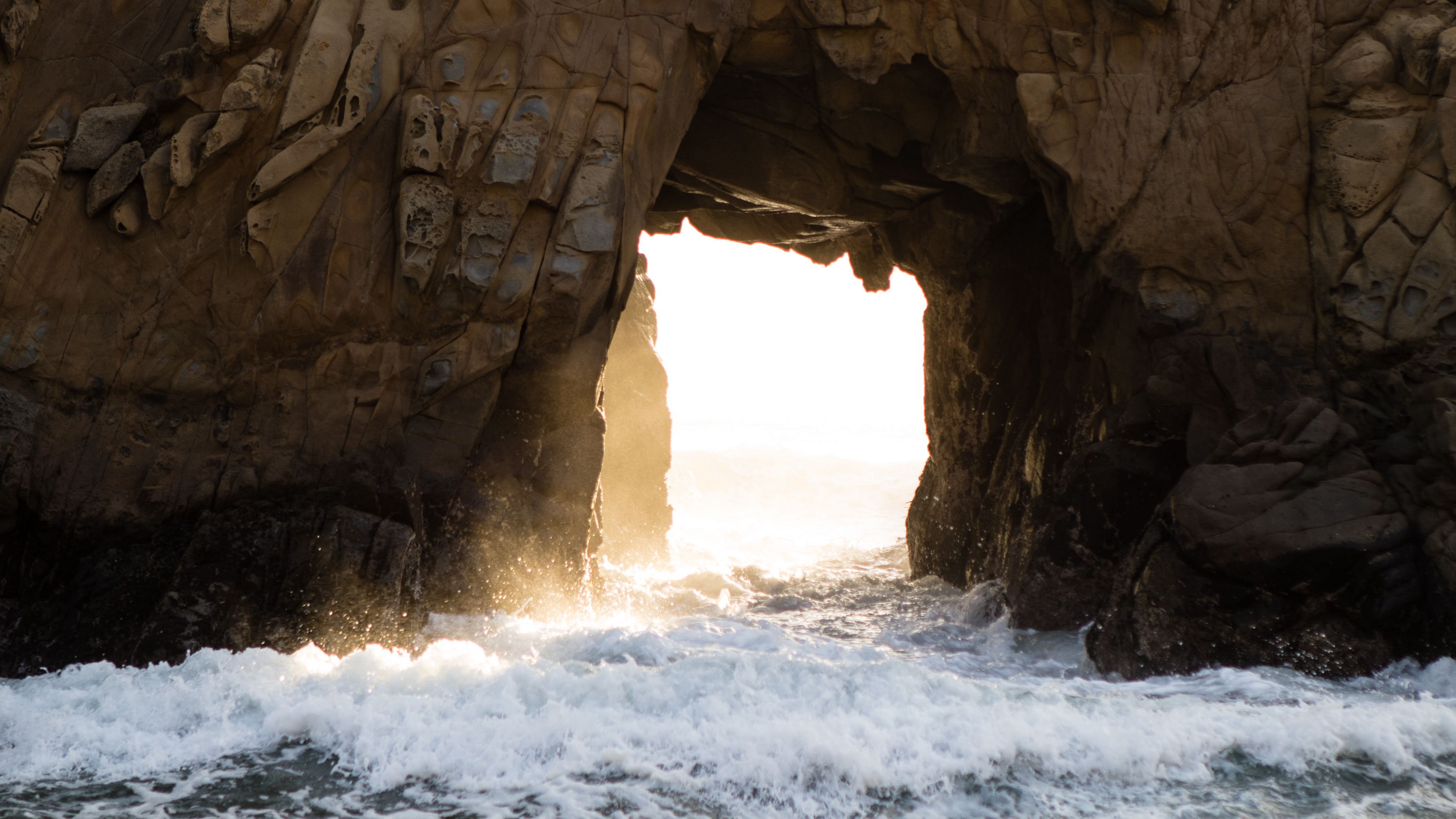 cave, rocks, waves, water, 4k, HD Wallpaper