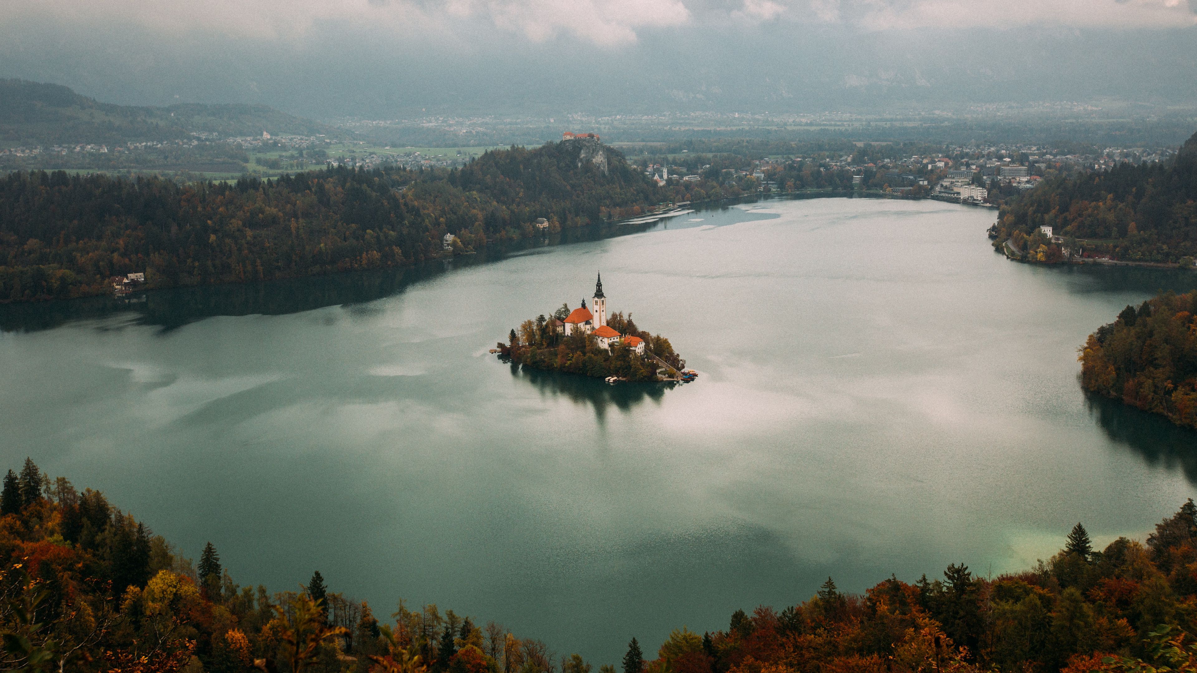 island, castle, horizon, lake, 4k, HD Wallpaper
