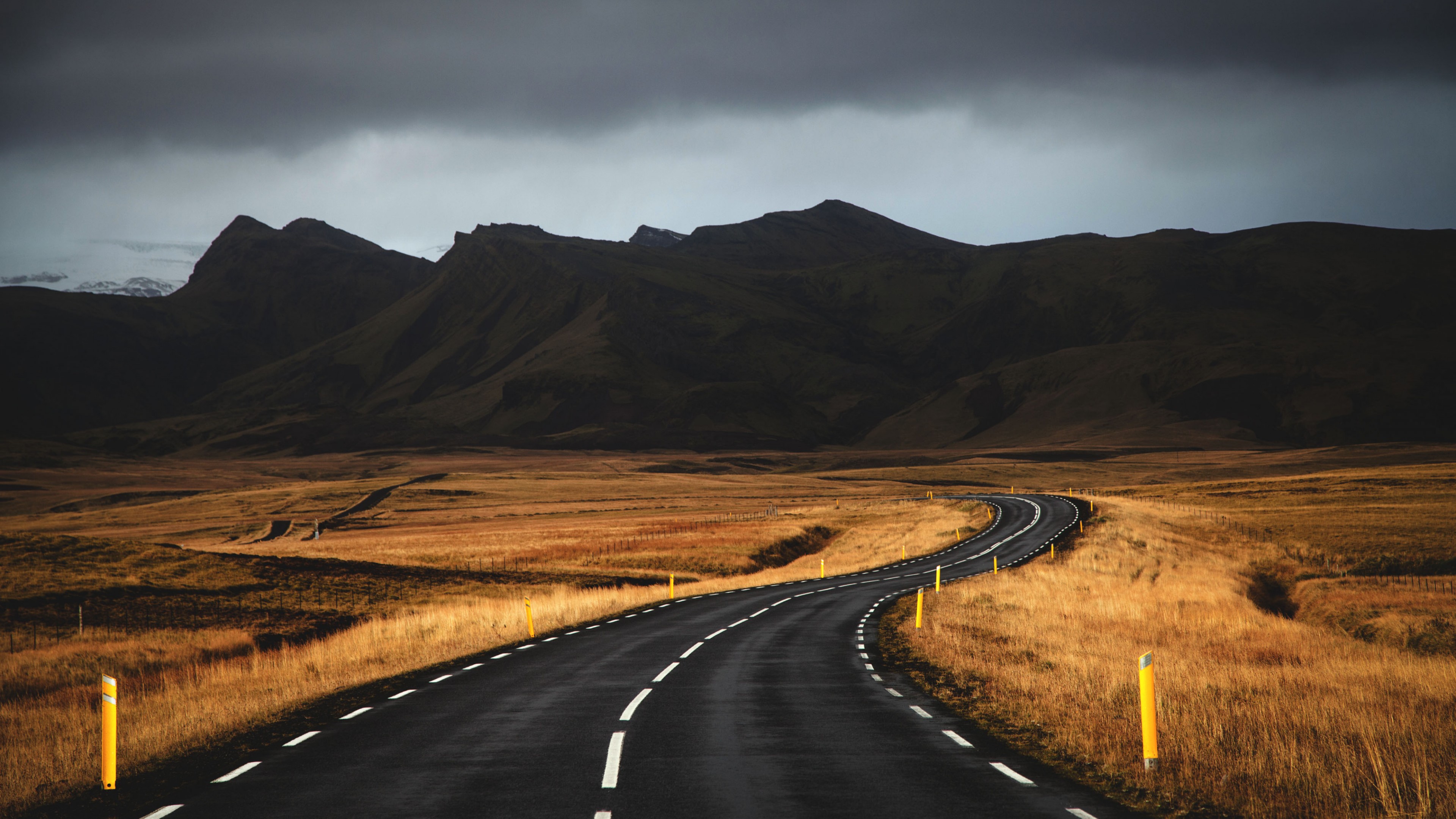 Iceland, 4k, road, mountains, clouds, HD Wallpaper