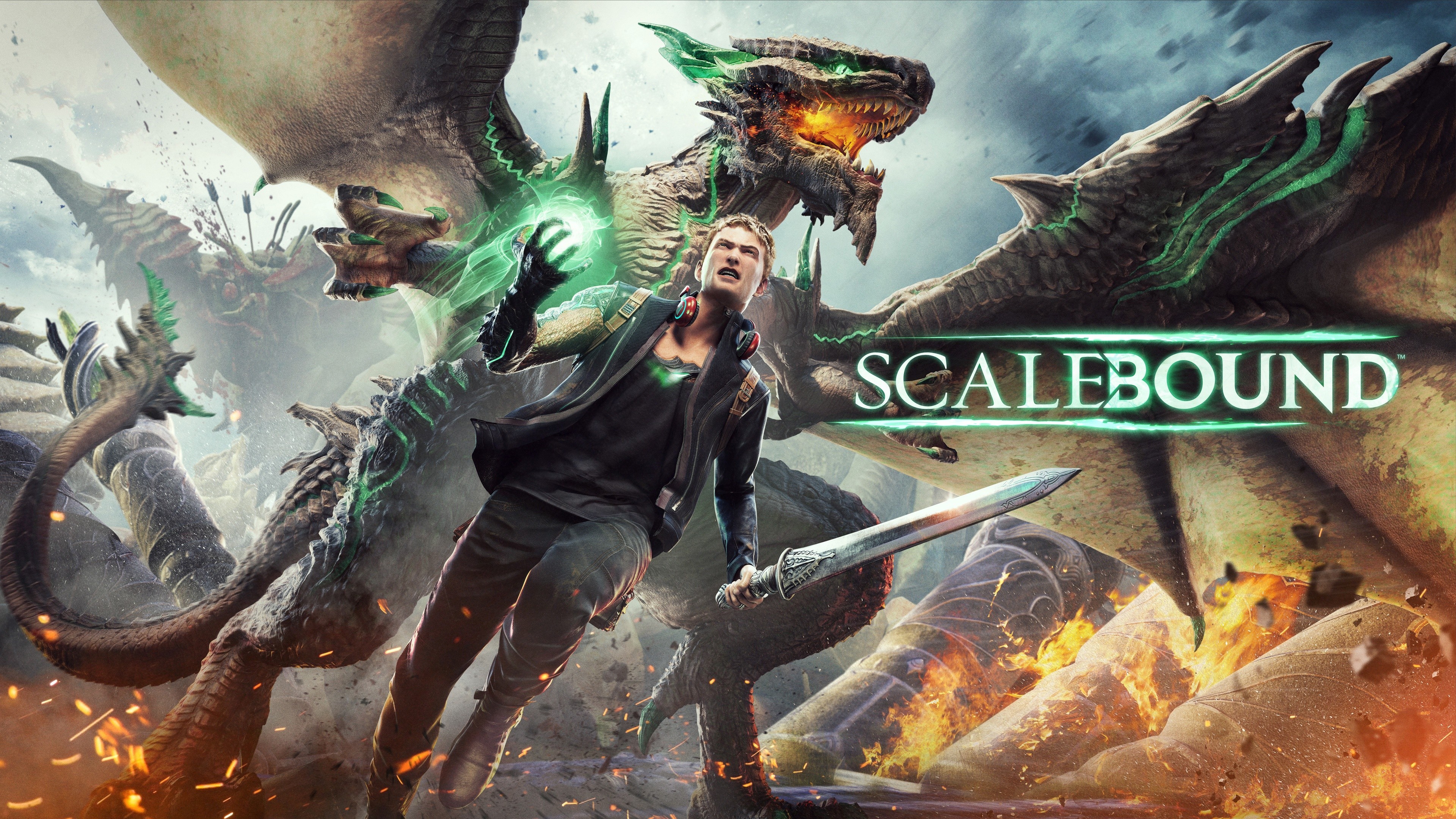 Scalebound, game, fantasy, archer, dragon, green, bow, sword, warrior, xbox, 4k, 4K, PC, HD Wallpaper
